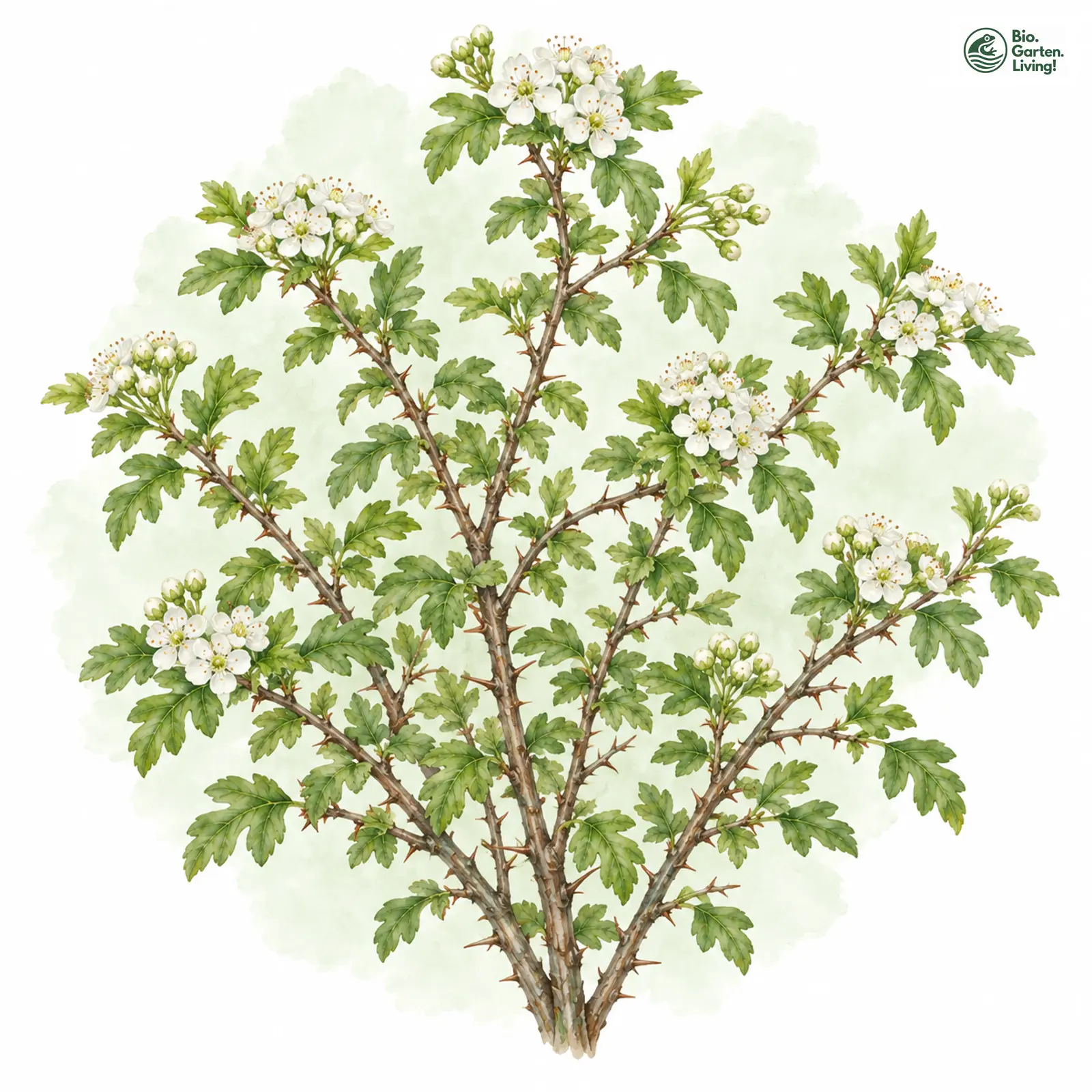 Aquarellzeichnung: Verschiedenzähniger Weißdorn (Crataegus subsphaerica (im engeren Sinne))