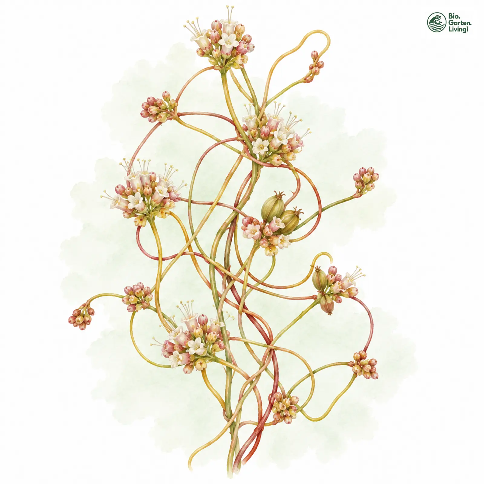 Aquarellzeichnung: Europäische Seide (Cuscuta europaea)