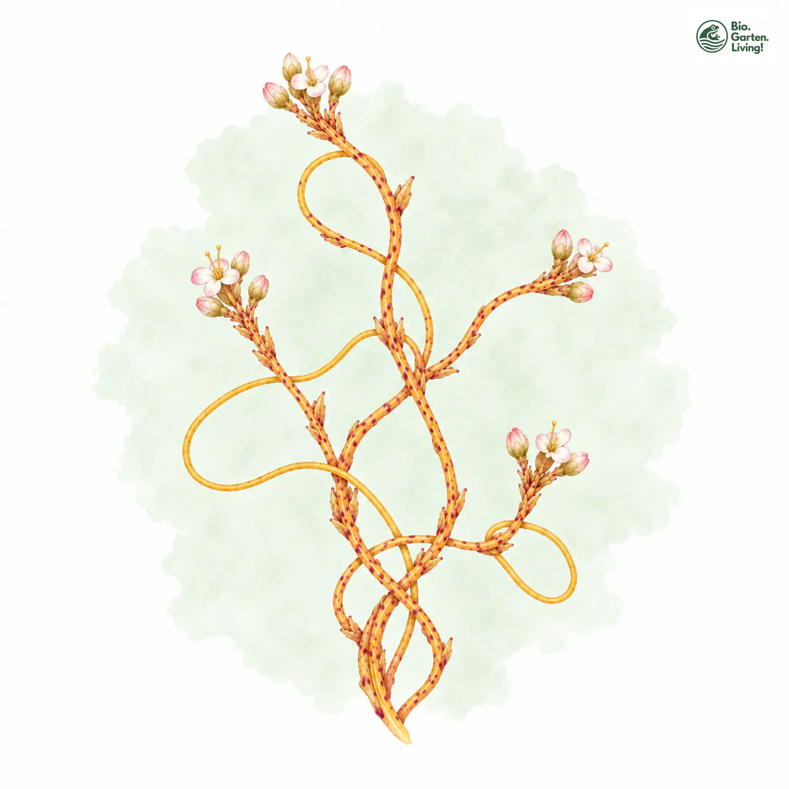 Aquarellzeichnung: Pappel-Seide (Cuscuta lupuliformis)