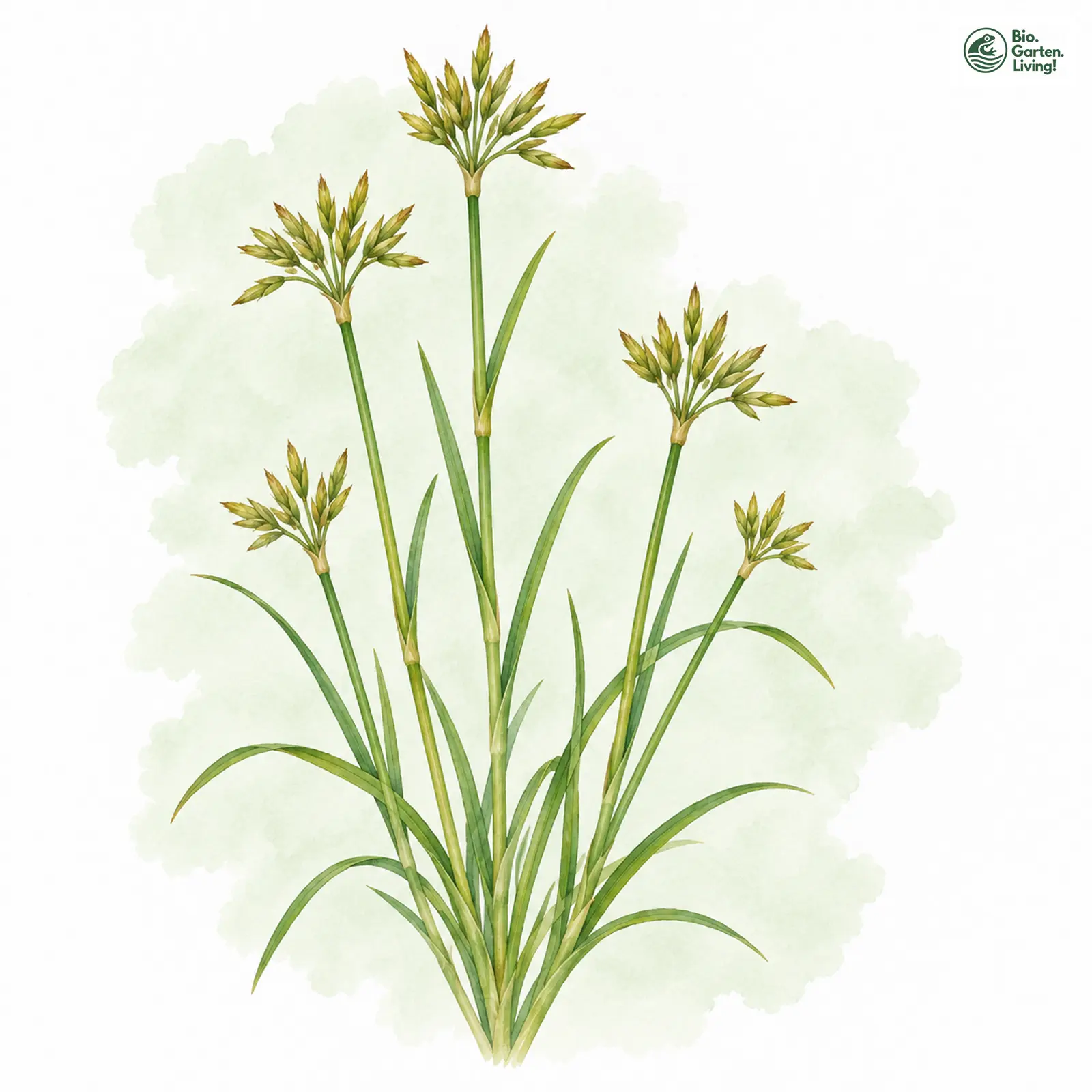 Aquarellzeichnung: Gelbliches Zypergras (Cyperus flavescens)