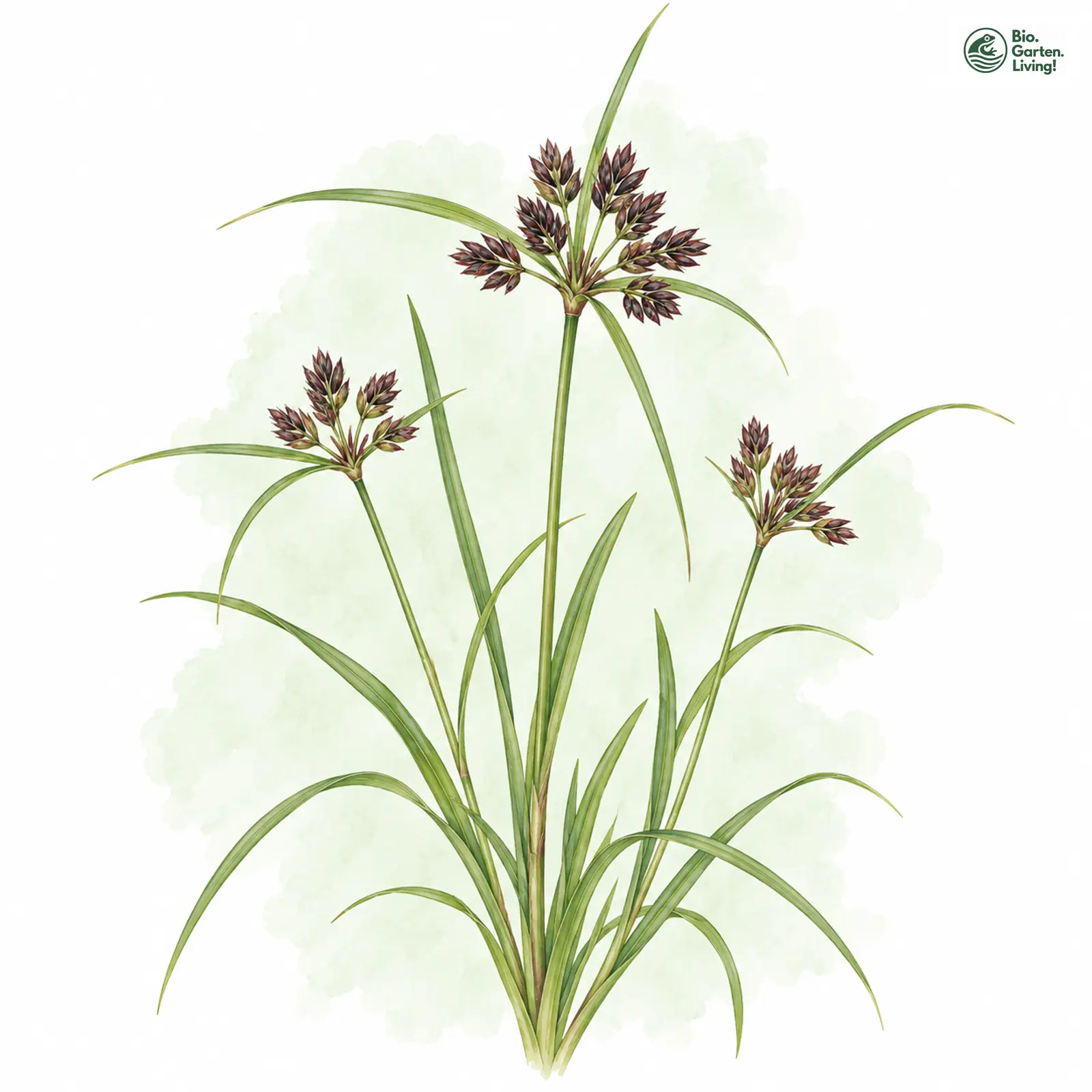 Aquarellzeichnung: Braunes Zypergras (Cyperus fuscus)