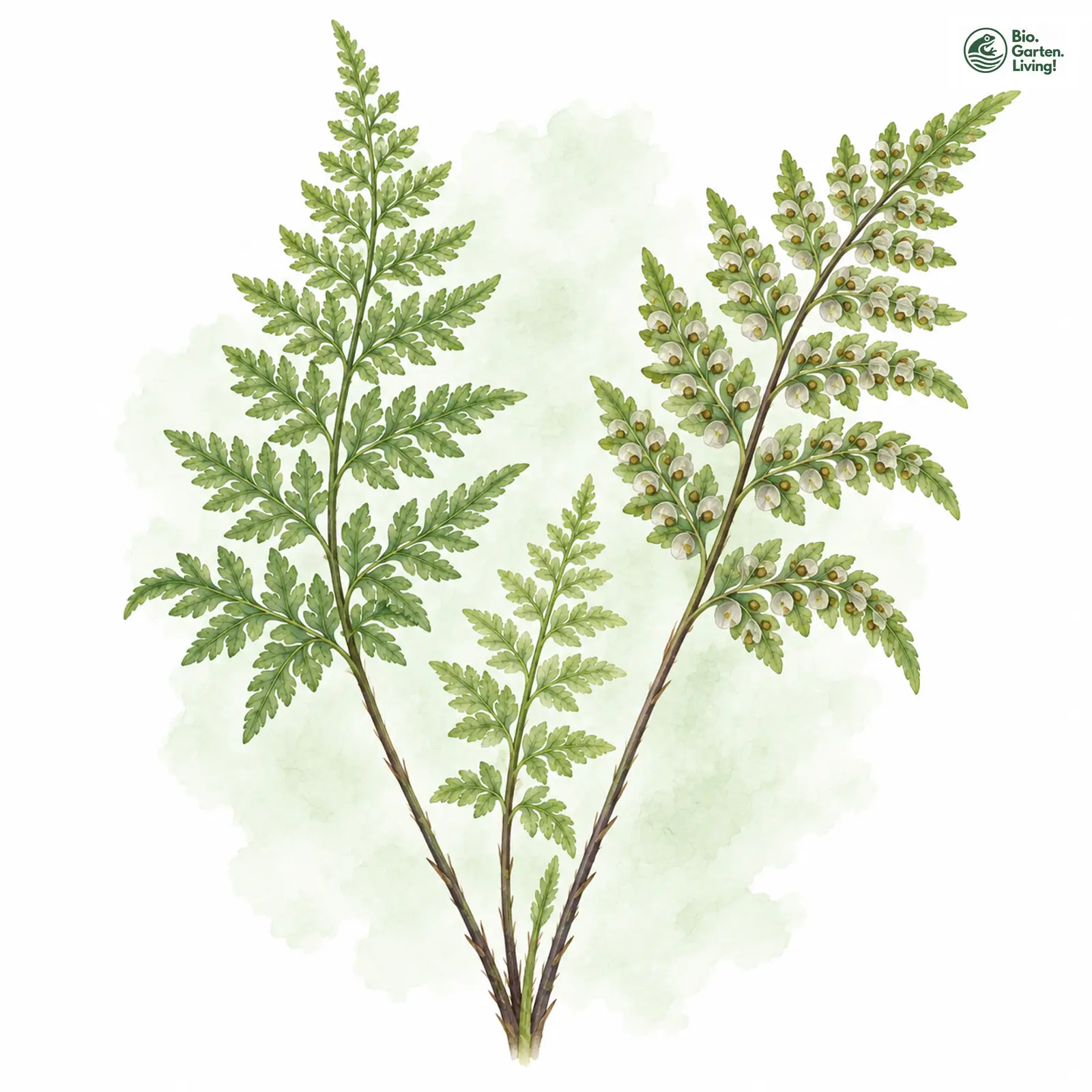 Aquarellzeichnung: Alpen-Blasenfarn (Cystopteris alpina)