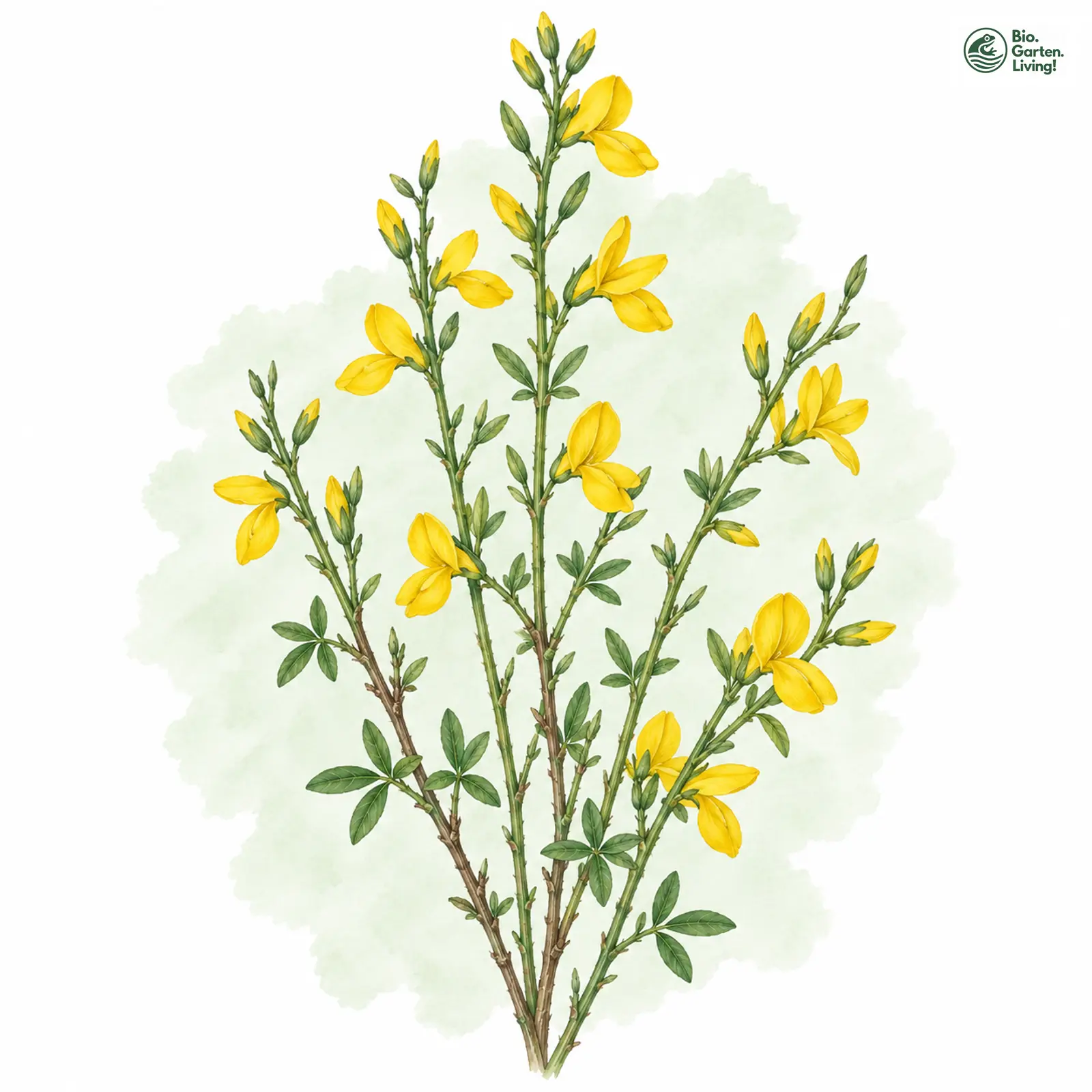 Aquarellzeichnung: Gewöhnlicher Besenginster (Cytisus scoparius)