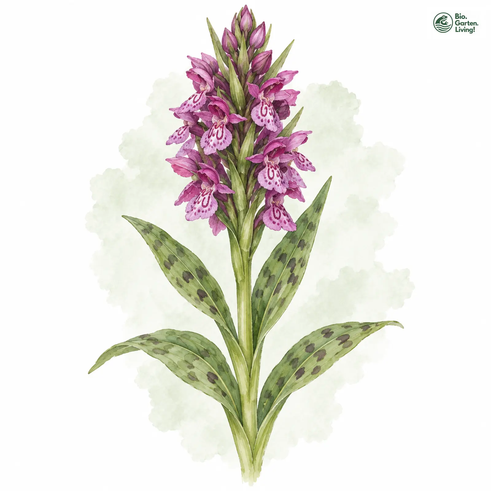 Aquarellzeichnung: Breitblättrige Fingerwurz (Dactylorhiza majalis (im engeren Sinne))