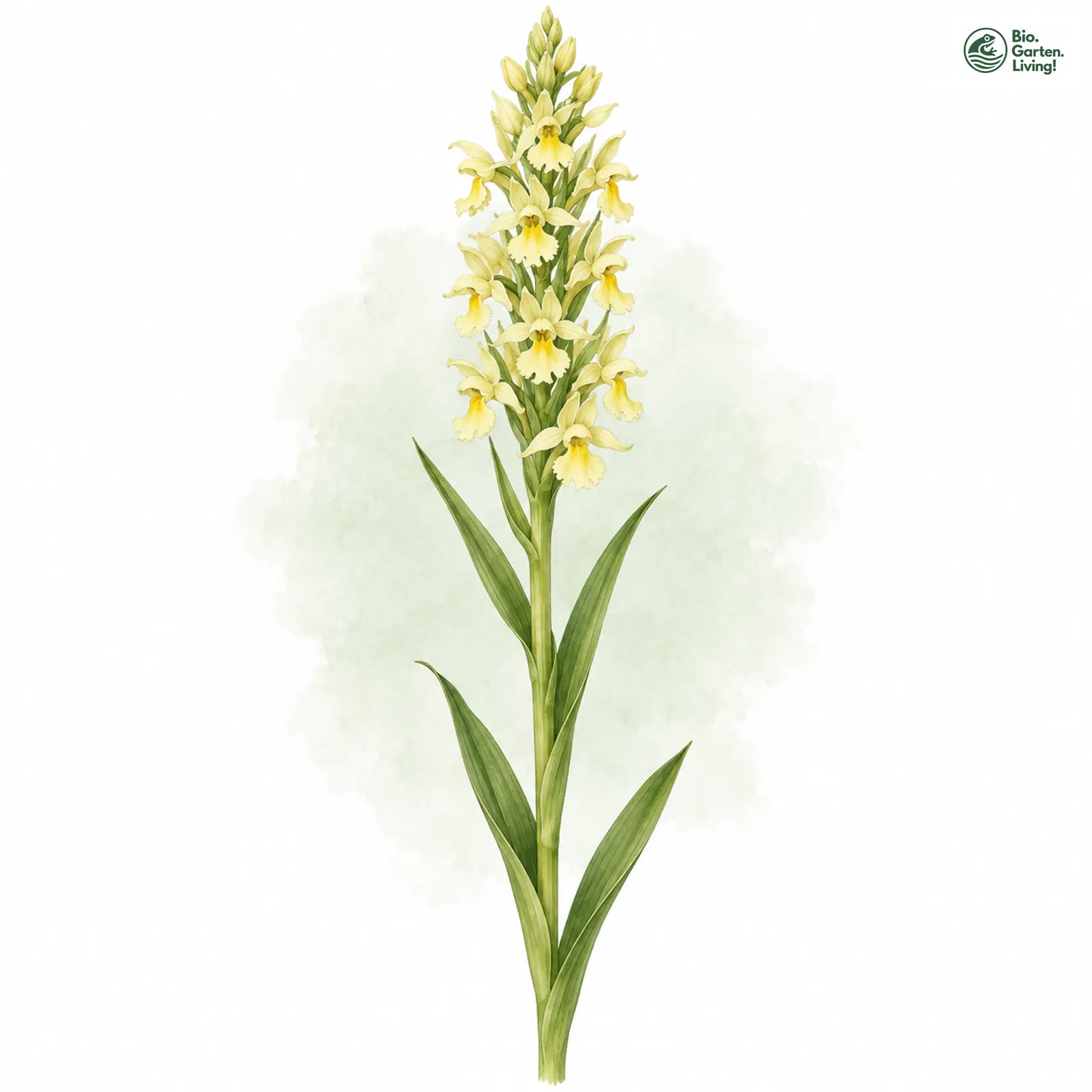Aquarellzeichnung: Hellgelbe Fingerwurz (Dactylorhiza ochroleuca)