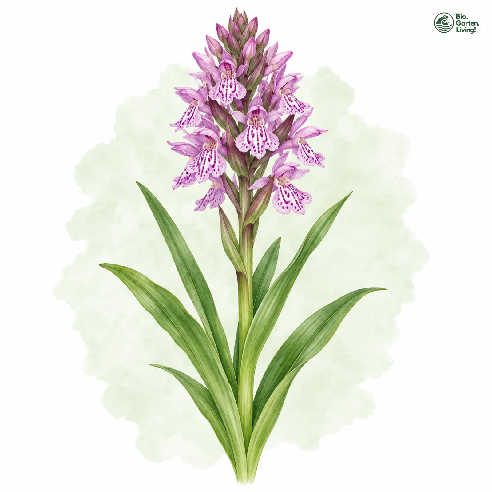 Aquarellzeichnung: Übersehene Fingerwurz (Dactylorhiza praetermissa)