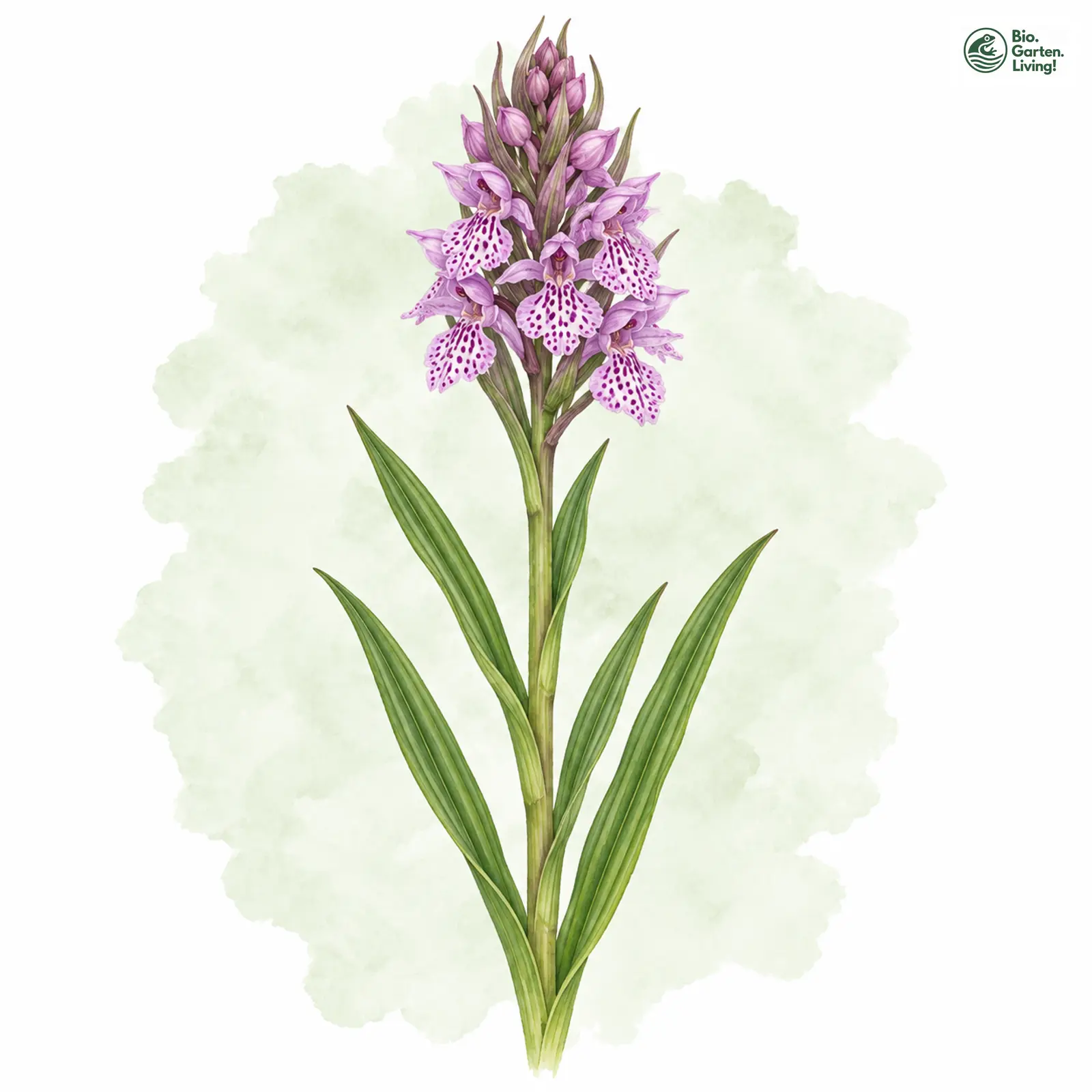 Aquarellzeichnung: Torf-Fingerwurz (Dactylorhiza sphagnicola)