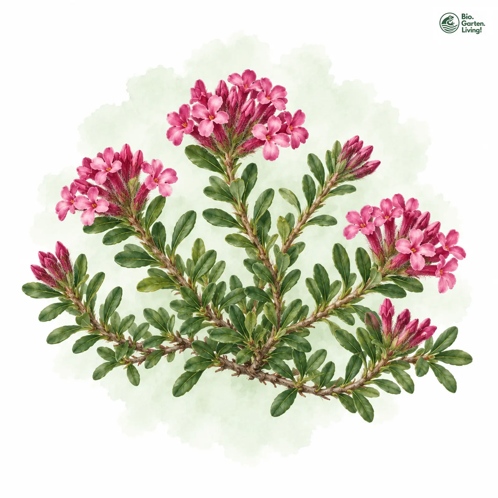 Aquarellzeichnung: Rosmarin-Seidelbast (Daphne cneorum)