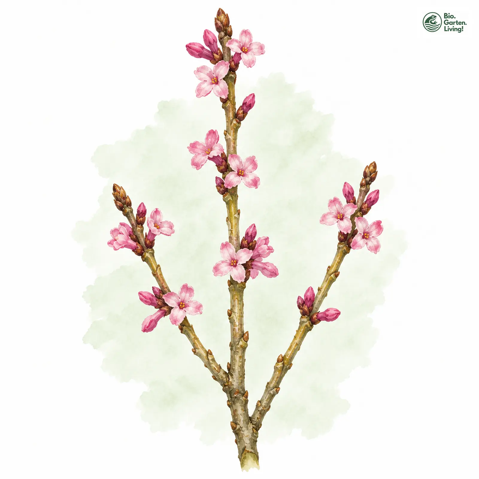 Aquarellzeichnung: Gewöhnlicher Seidelbast (Daphne mezereum)