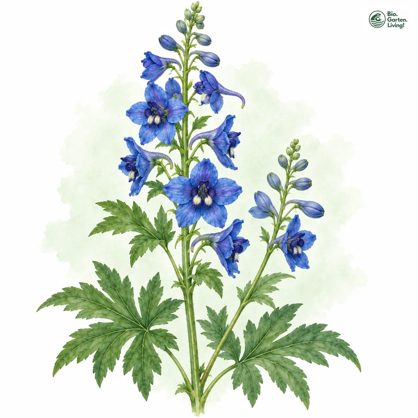 Aquarellzeichnung: Hoher Rittersporn (Delphinium elatum)