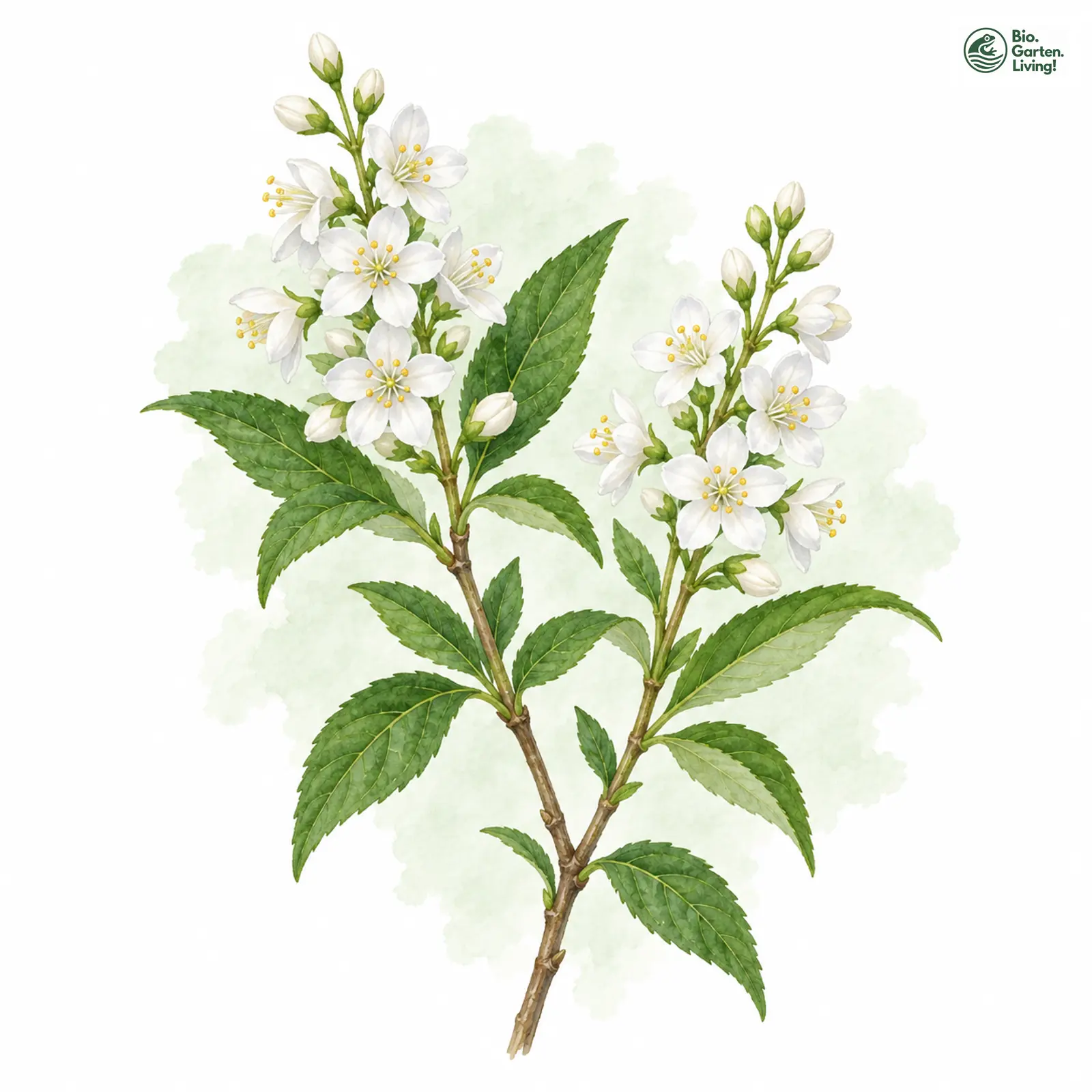 Aquarellzeichnung: Zierliche Deutzie (Deutzia gracilis)