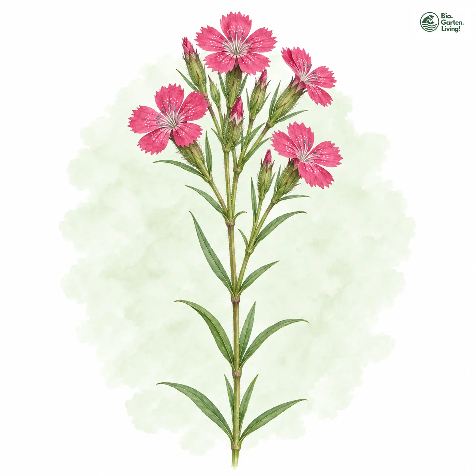 Aquarellzeichnung: Raue Nelke (Dianthus armeria)