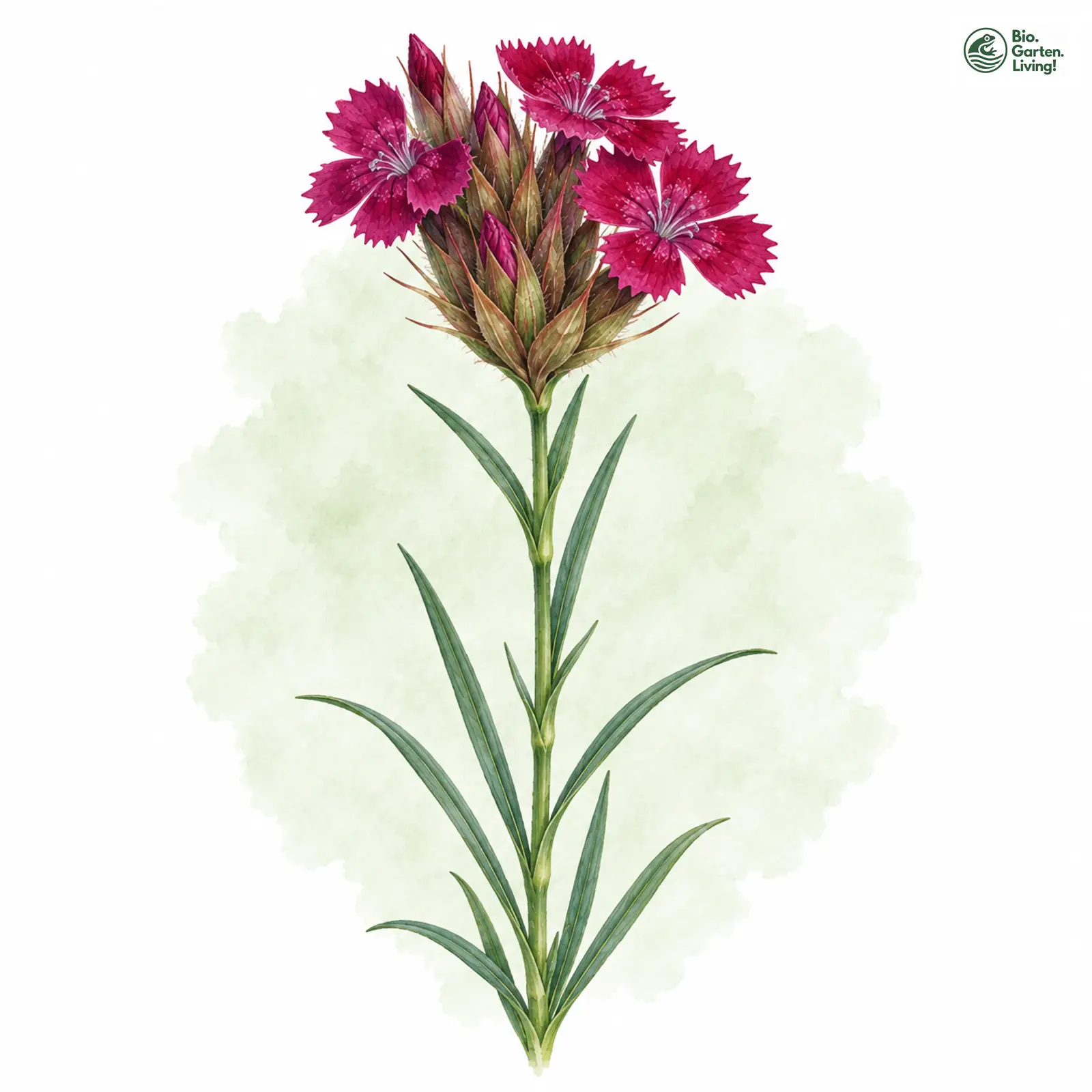 Aquarellzeichnung: Kartäuser-Nelke (Dianthus carthusianorum)