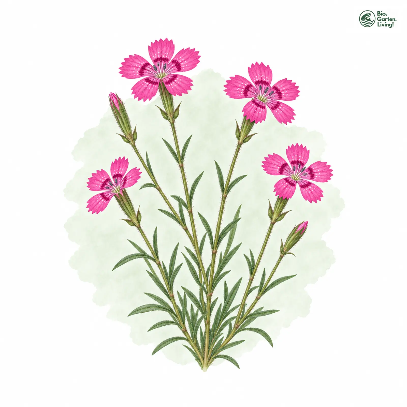 Aquarellzeichnung: Heide-Nelke (Dianthus deltoides)