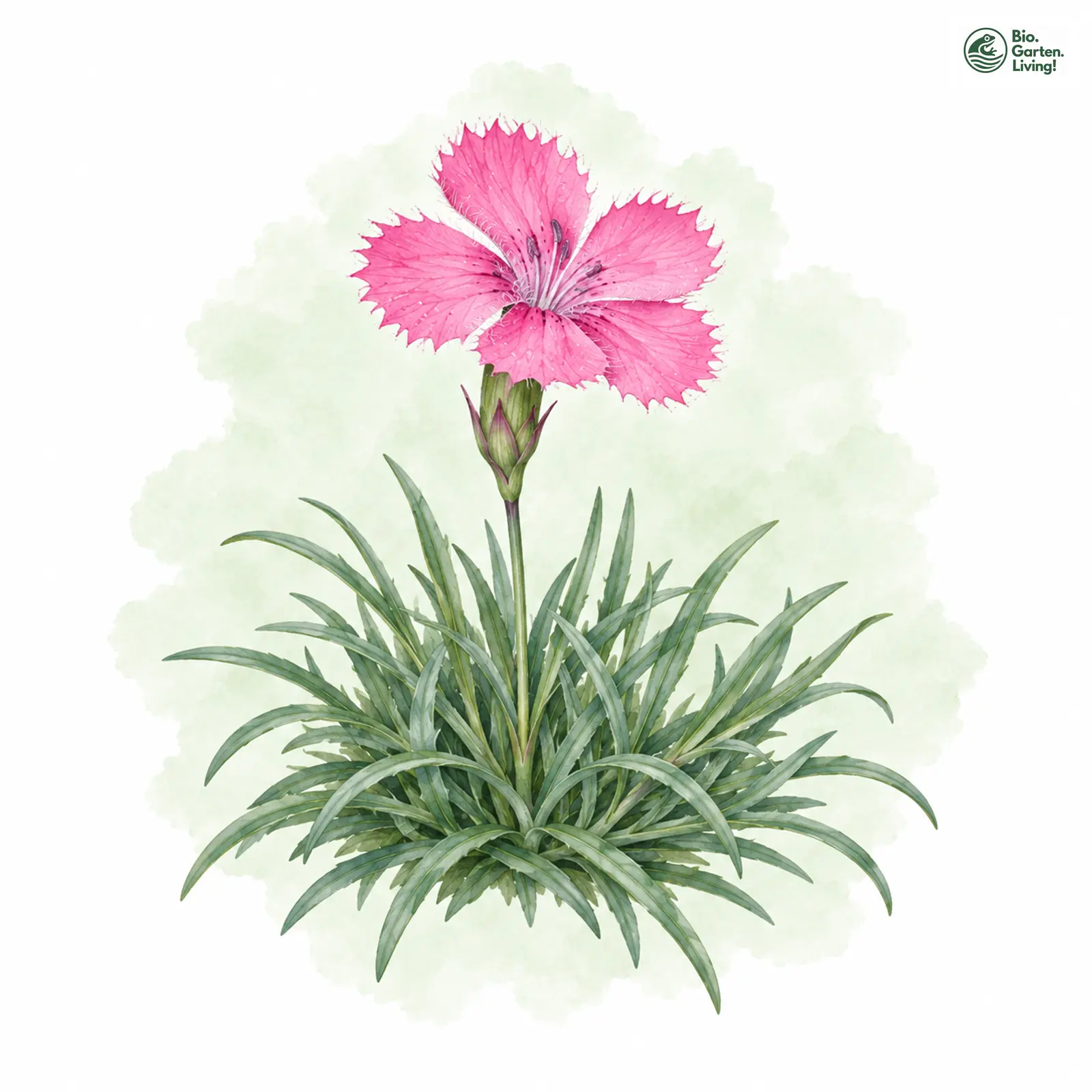 Aquarellzeichnung: Pfingst-Nelke (Dianthus gratianopolitanus)