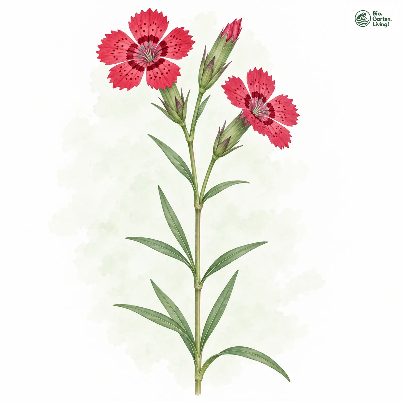 Aquarellzeichnung: Busch-Nelke (Dianthus sylvaticus)