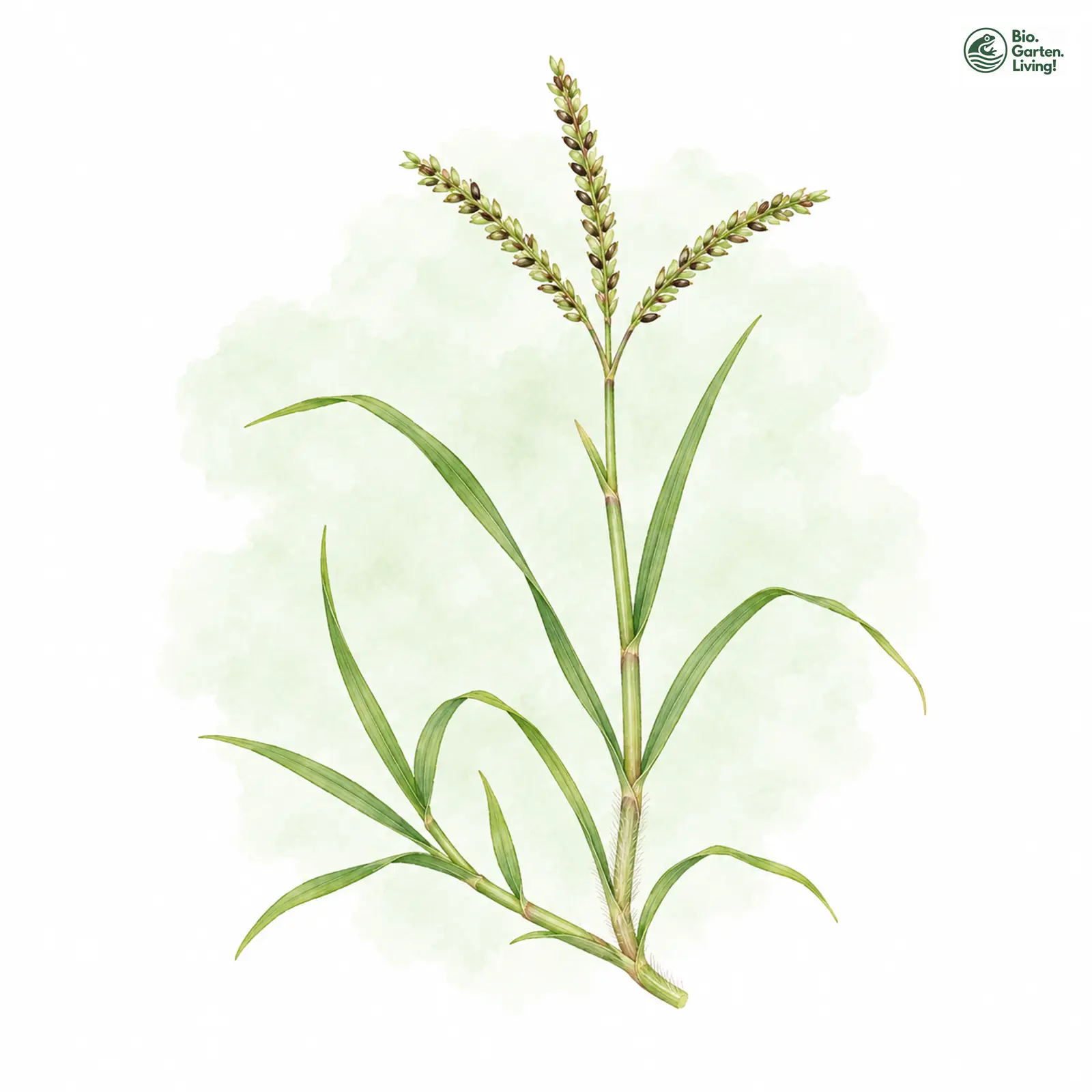 Aquarellzeichnung: Kahle Fingerhirse (Digitaria ischaemum)