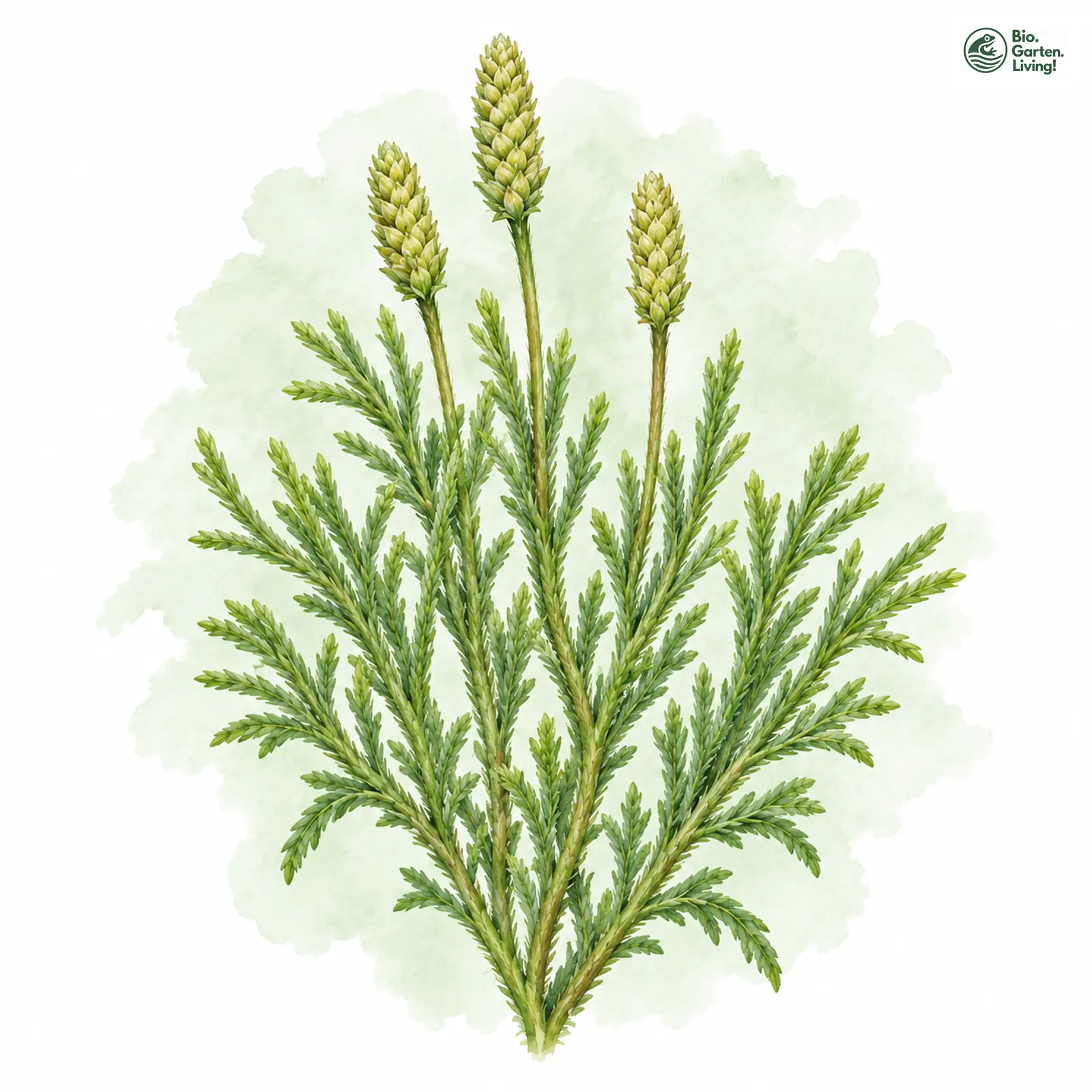 Aquarellzeichnung: Zypressen-Flachbärlapp (Diphasiastrum tristachyum)