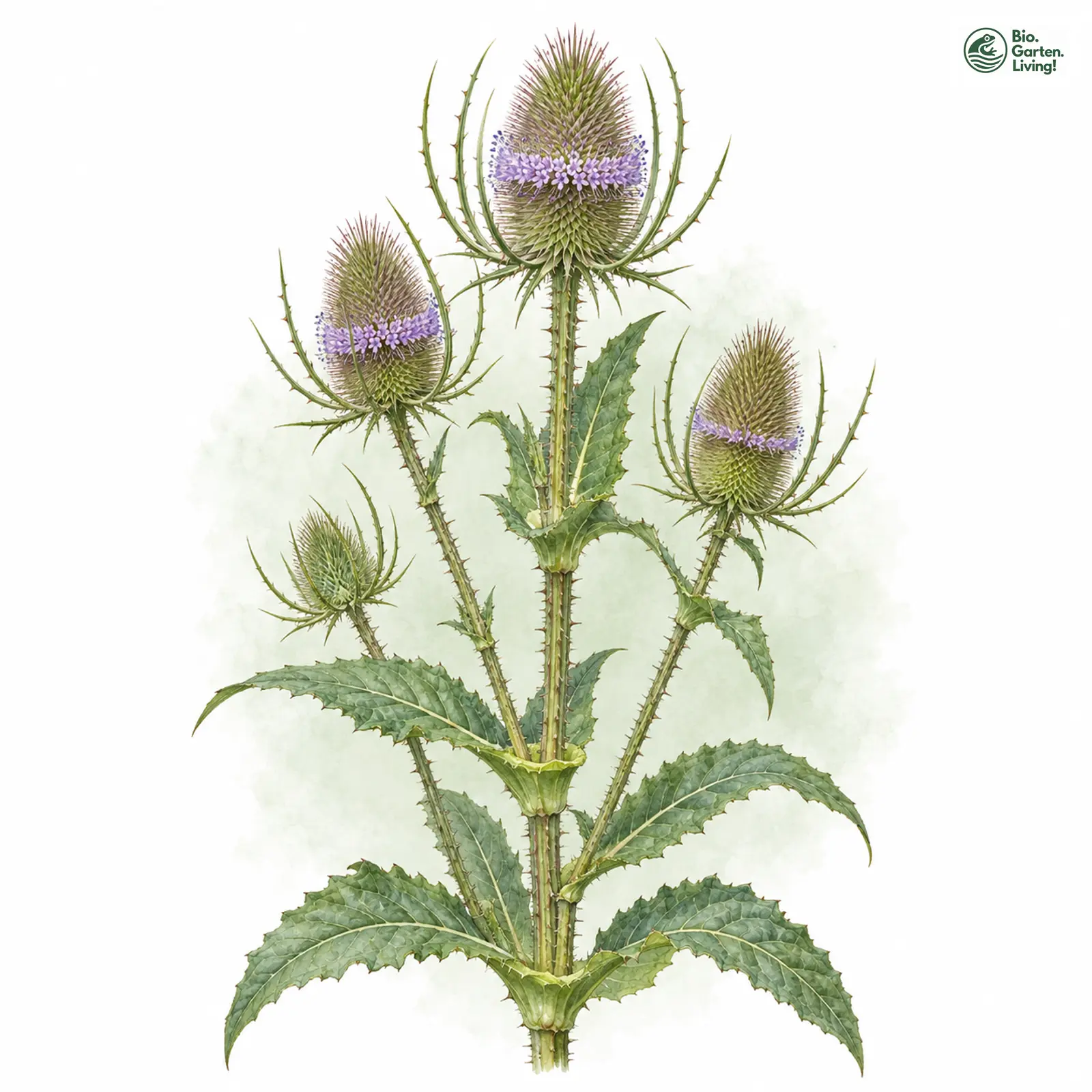 Aquarellzeichnung: Wilde Karde (Dipsacus fullonum)