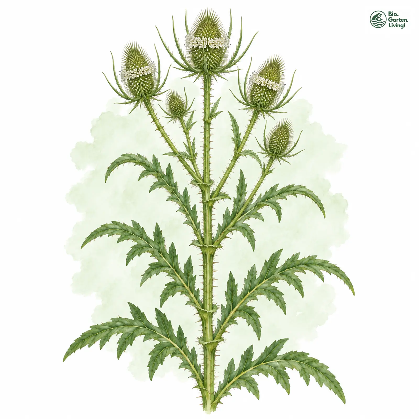 Aquarellzeichnung: Schlitzblatt-Karde (Dipsacus laciniatus)
