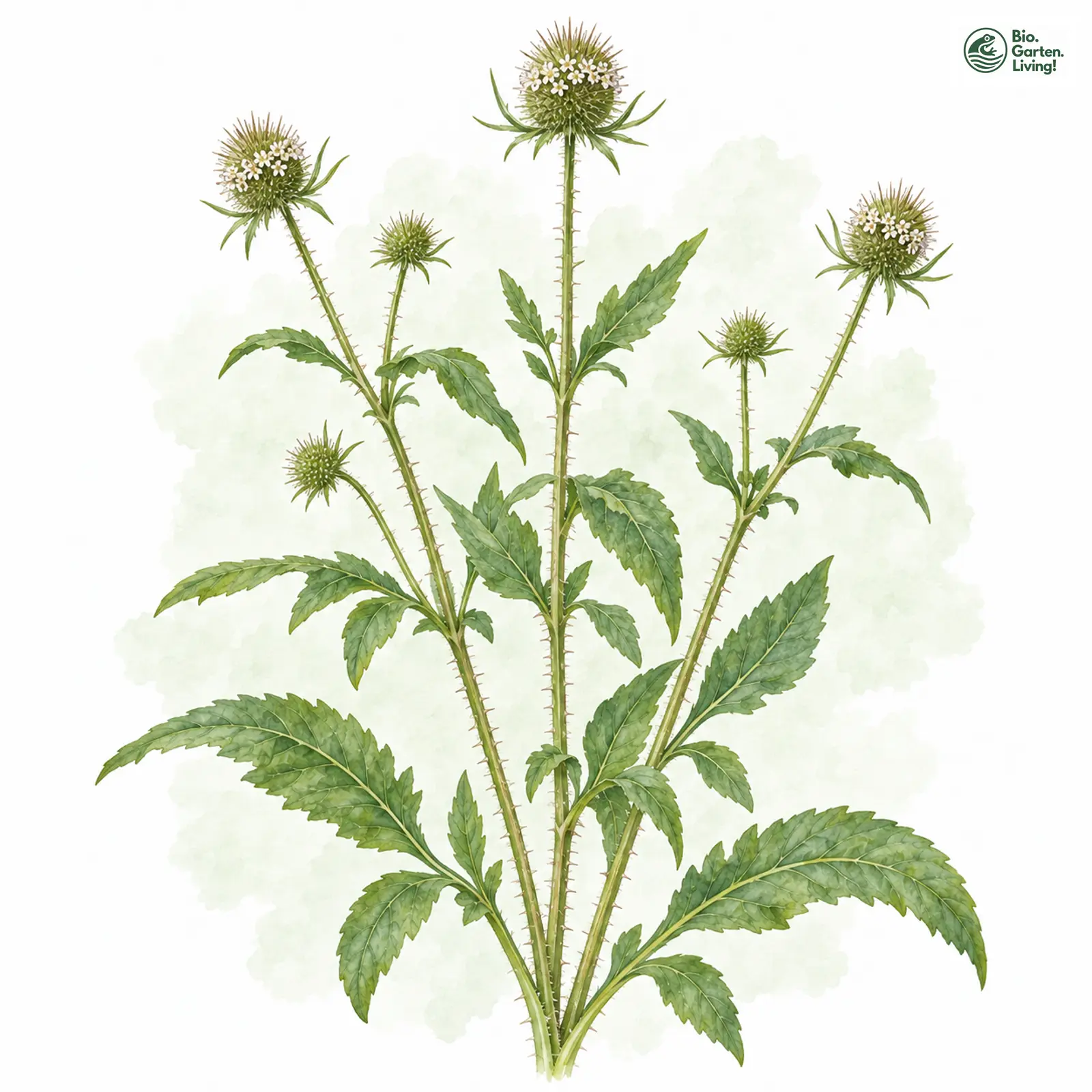 Aquarellzeichnung: Behaarte Karde (Dipsacus pilosus)