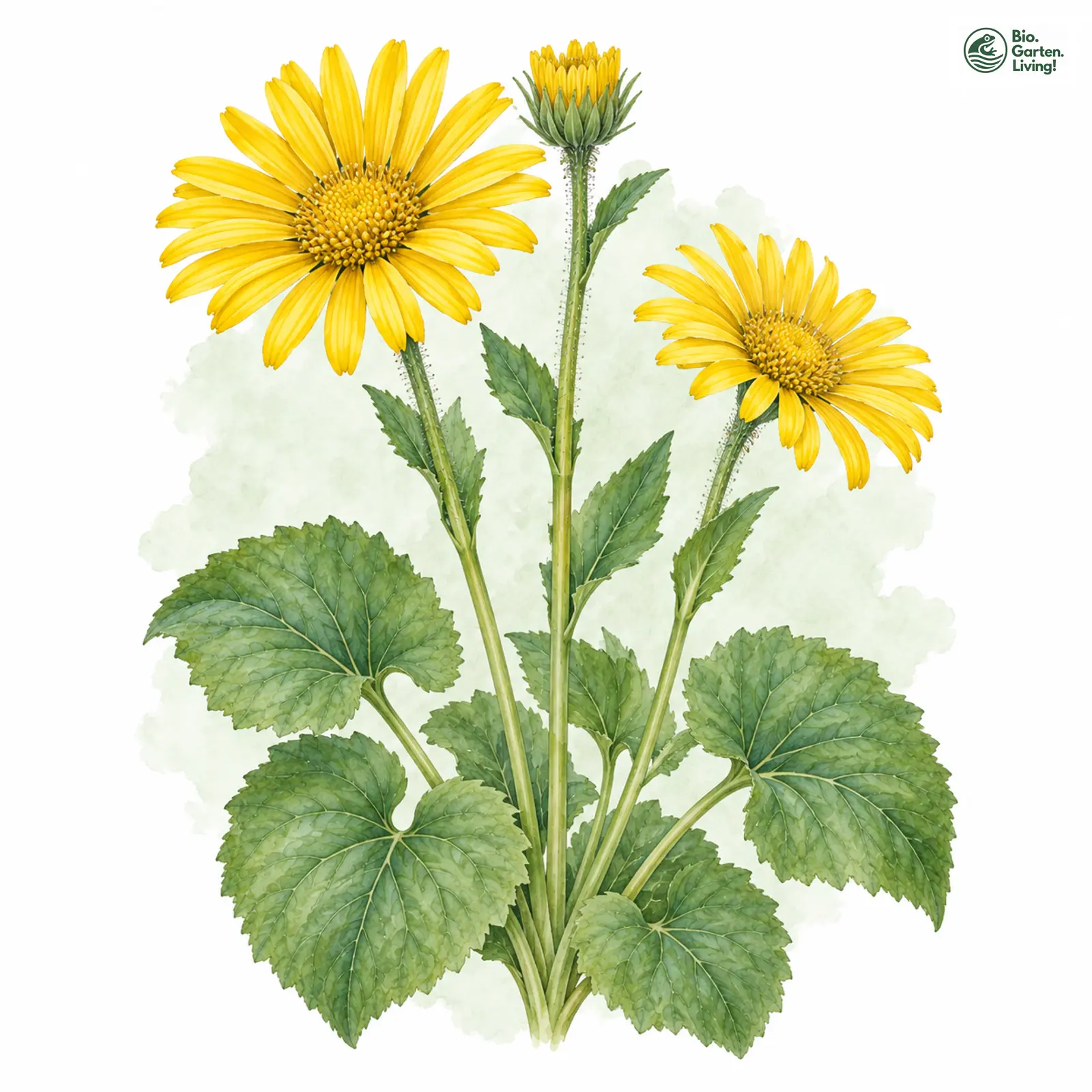 Aquarellzeichnung: Herzblättrige Gämswurz (Doronicum columnae)