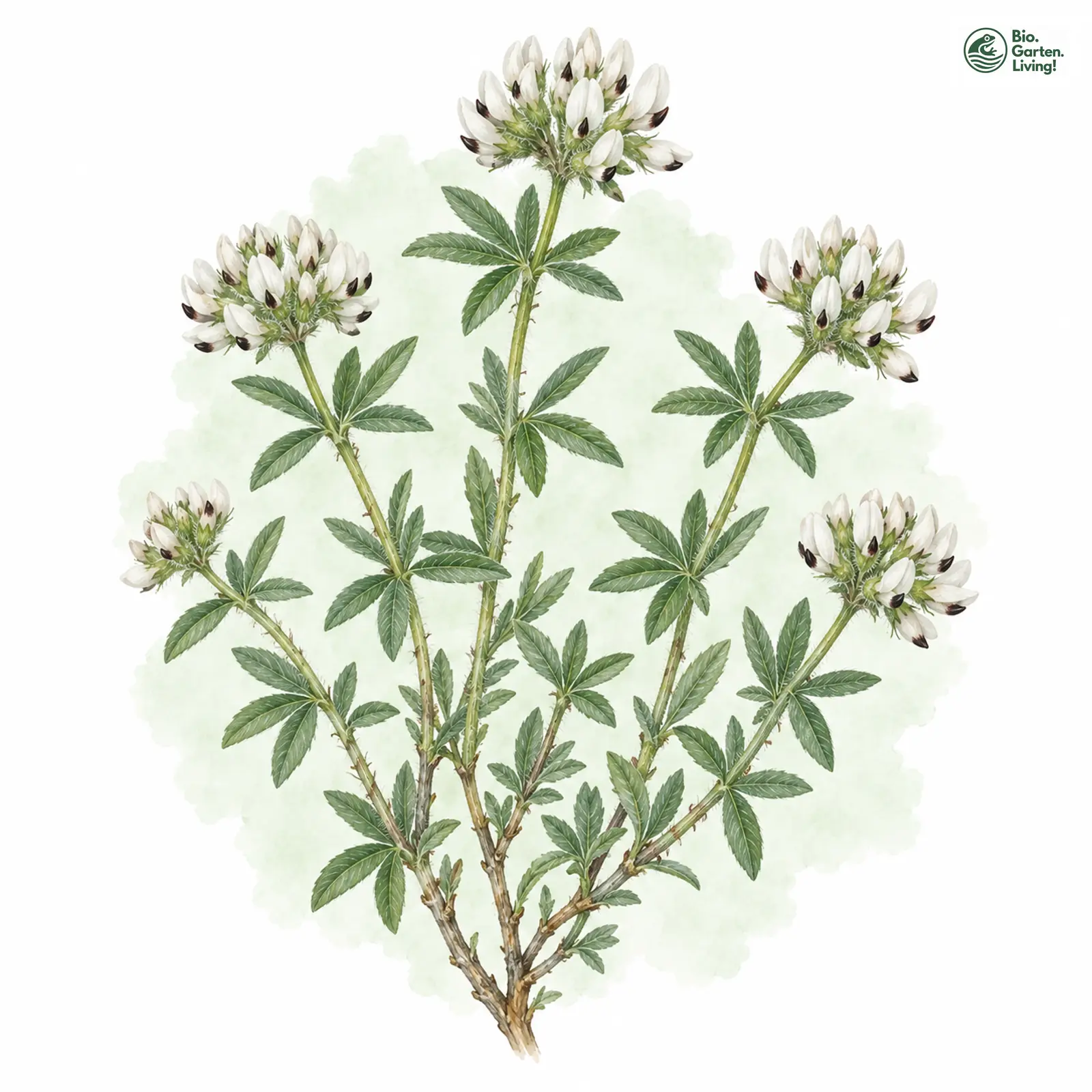 Aquarellzeichnung: Seidiger Backenklee (Dorycnium germanicum)