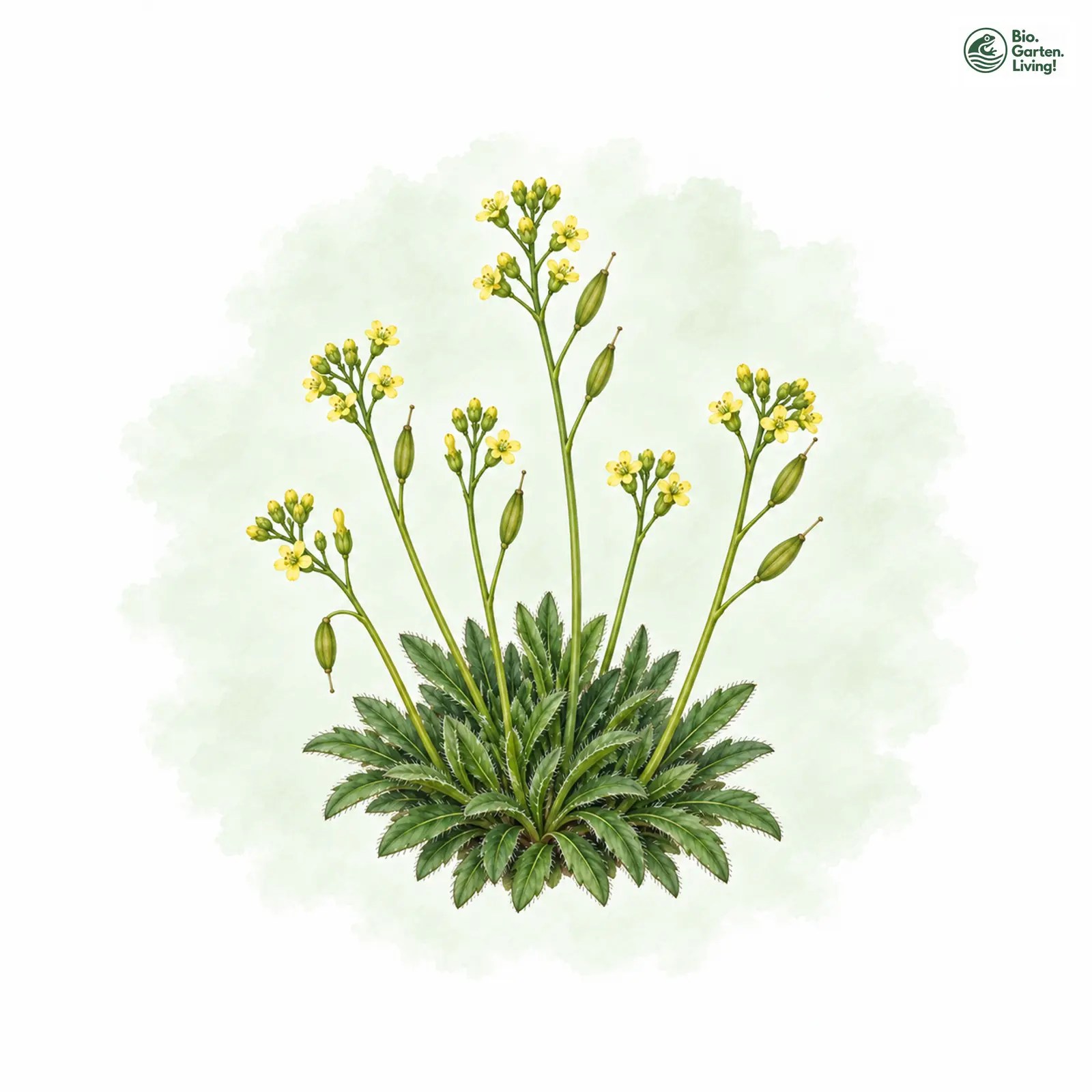 Aquarellzeichnung: Immergrünes Felsenblümchen (Draba aizoides)