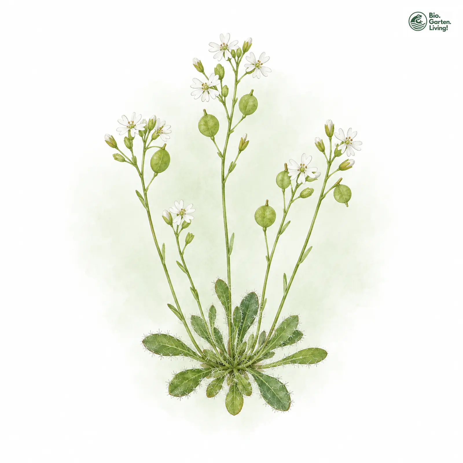 Aquarellzeichnung: Rundfrüchtiges Hungerblümchen (Draba boerhaavii)