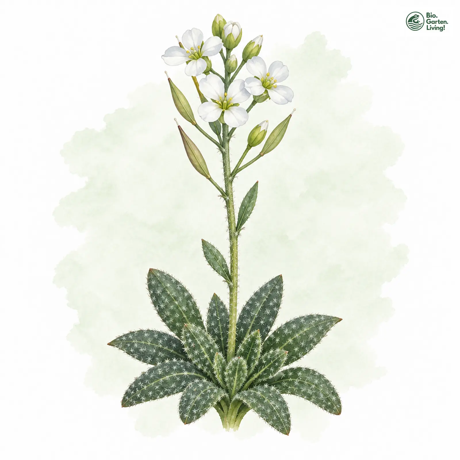Aquarellzeichnung: Eis-Felsenblümchen (Draba dubia)