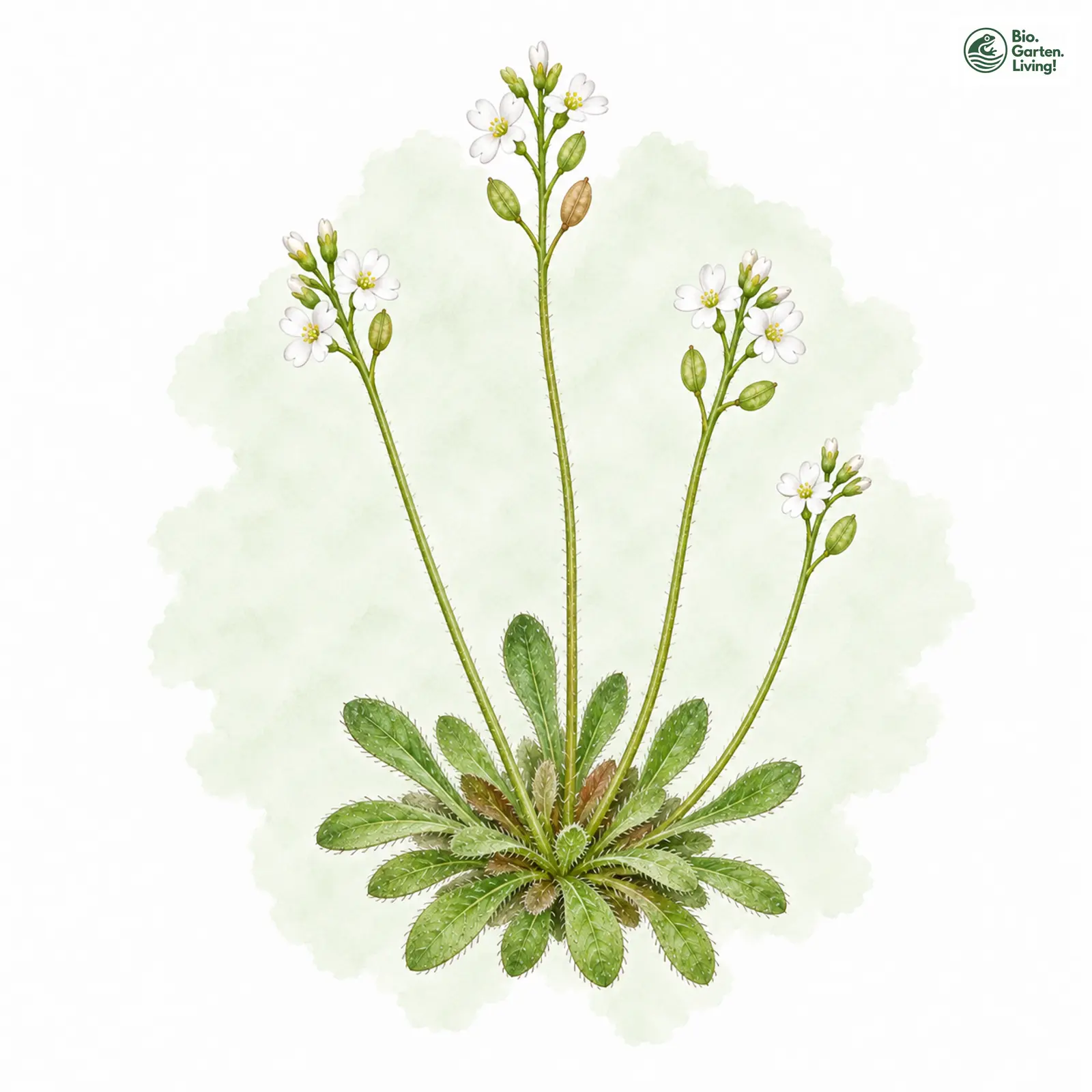 Aquarellzeichnung: Frühes Hungerblümchen (Draba praecox)