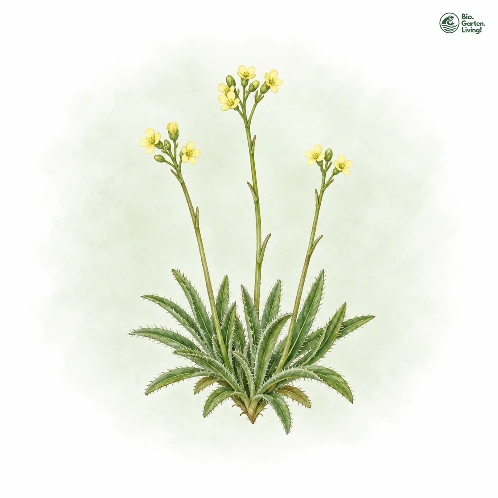 Aquarellzeichnung: Sauter-Felsenblümchen (Draba sauteri)