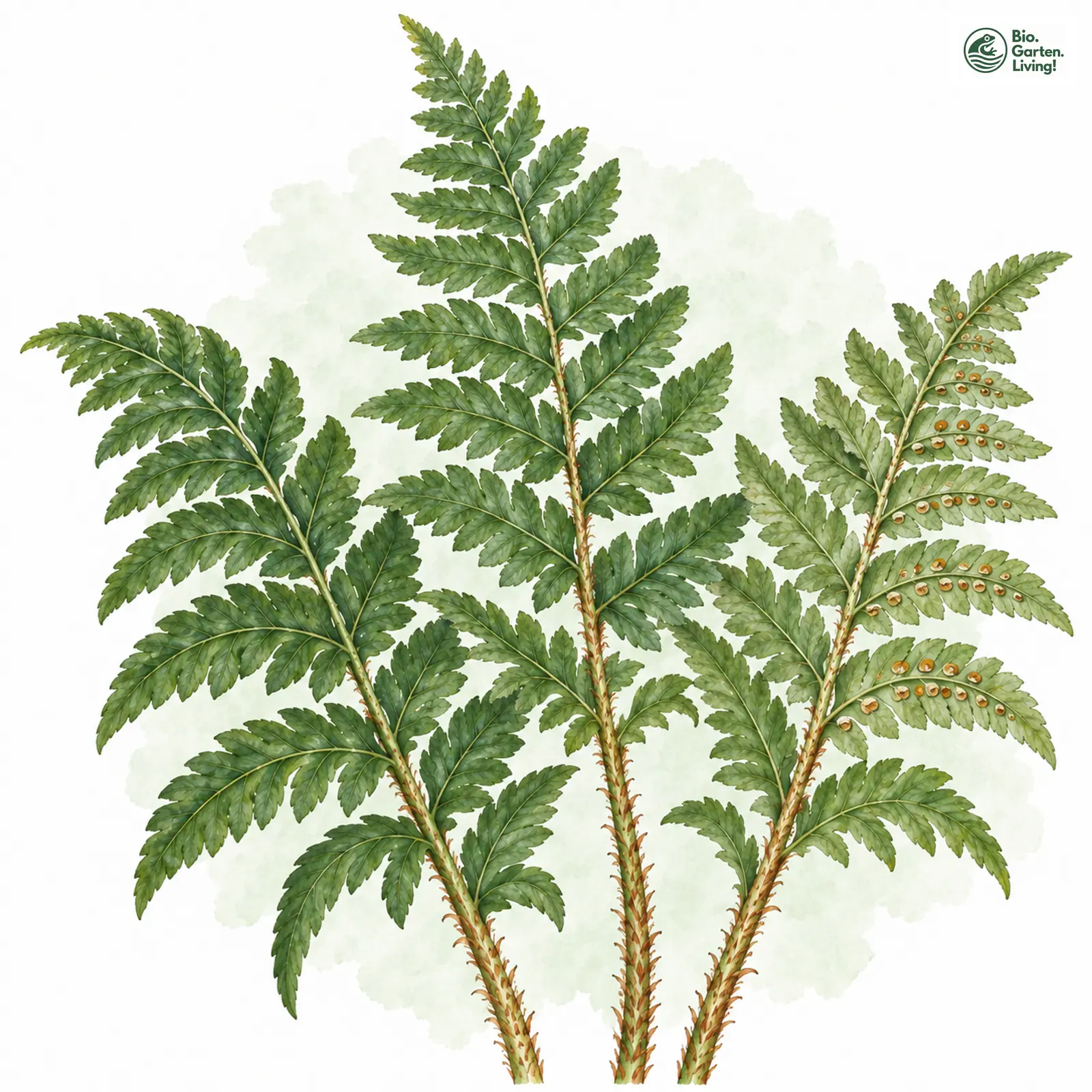 Aquarellzeichnung: Borrer-Schuppen-Wurmfarn (Dryopteris borreri)