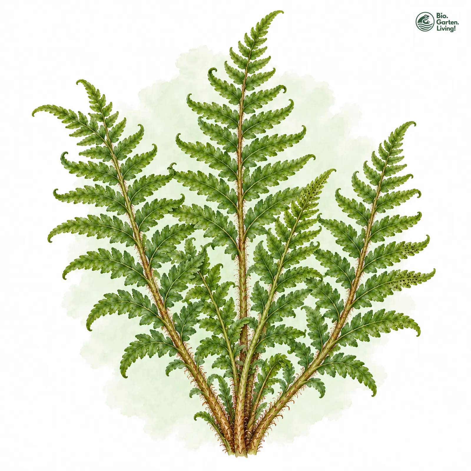 Aquarellzeichnung: Walisischer Schuppen-Wurmfarn (Dryopteris cambrensis)