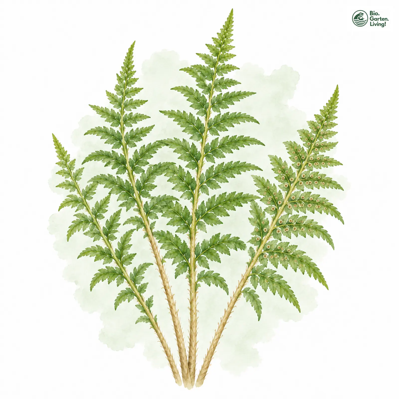 Aquarellzeichnung: Dorniger Wurmfarn (Dryopteris carthusiana)
