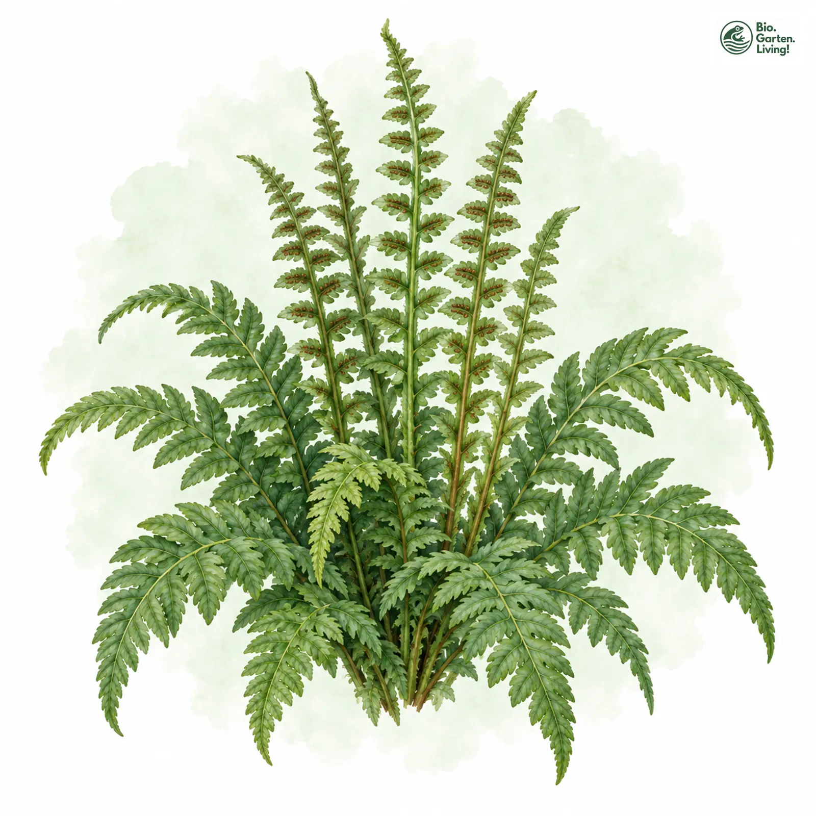 Aquarellzeichnung: Kamm-Wurmfarn (Dryopteris cristata)