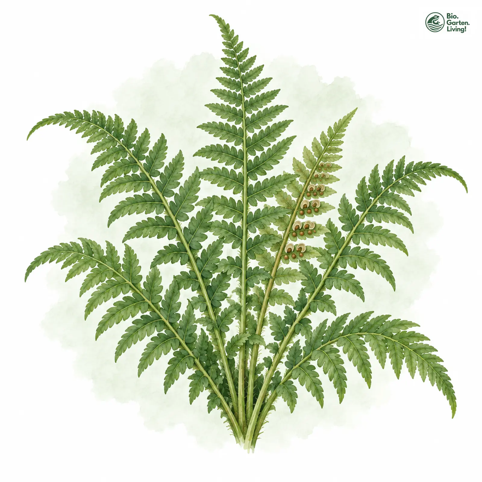 Aquarellzeichnung: Gewöhnlicher Wurmfarn (I. E. S.) (Dryopteris filix-mas (im engeren Sinne))