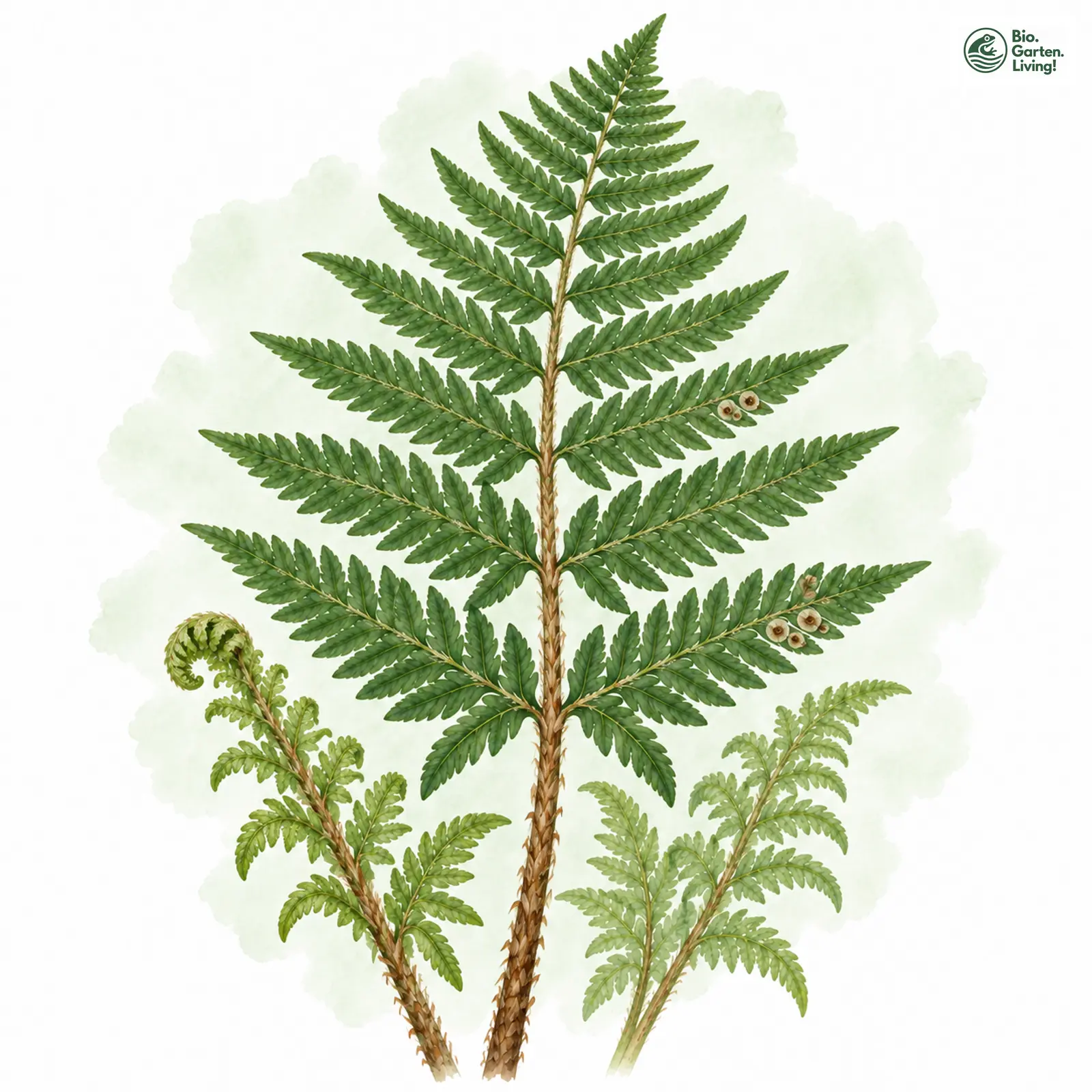 Aquarellzeichnung: Eleganter Schuppen-Wurmfarn (Dryopteris pseudodisjuncta)