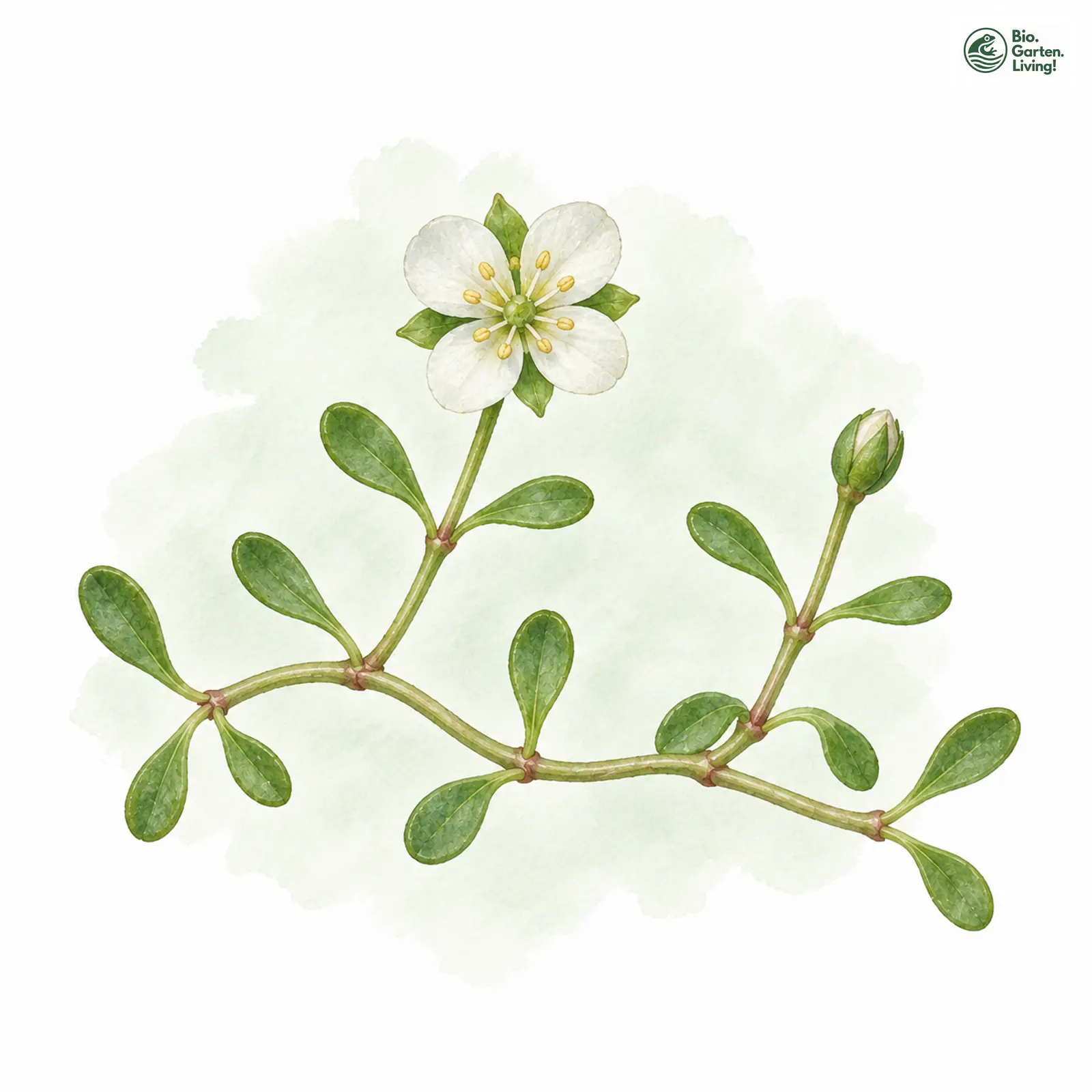 Aquarellzeichnung: Geradsamiges Tännel (Elatine orthosperma)