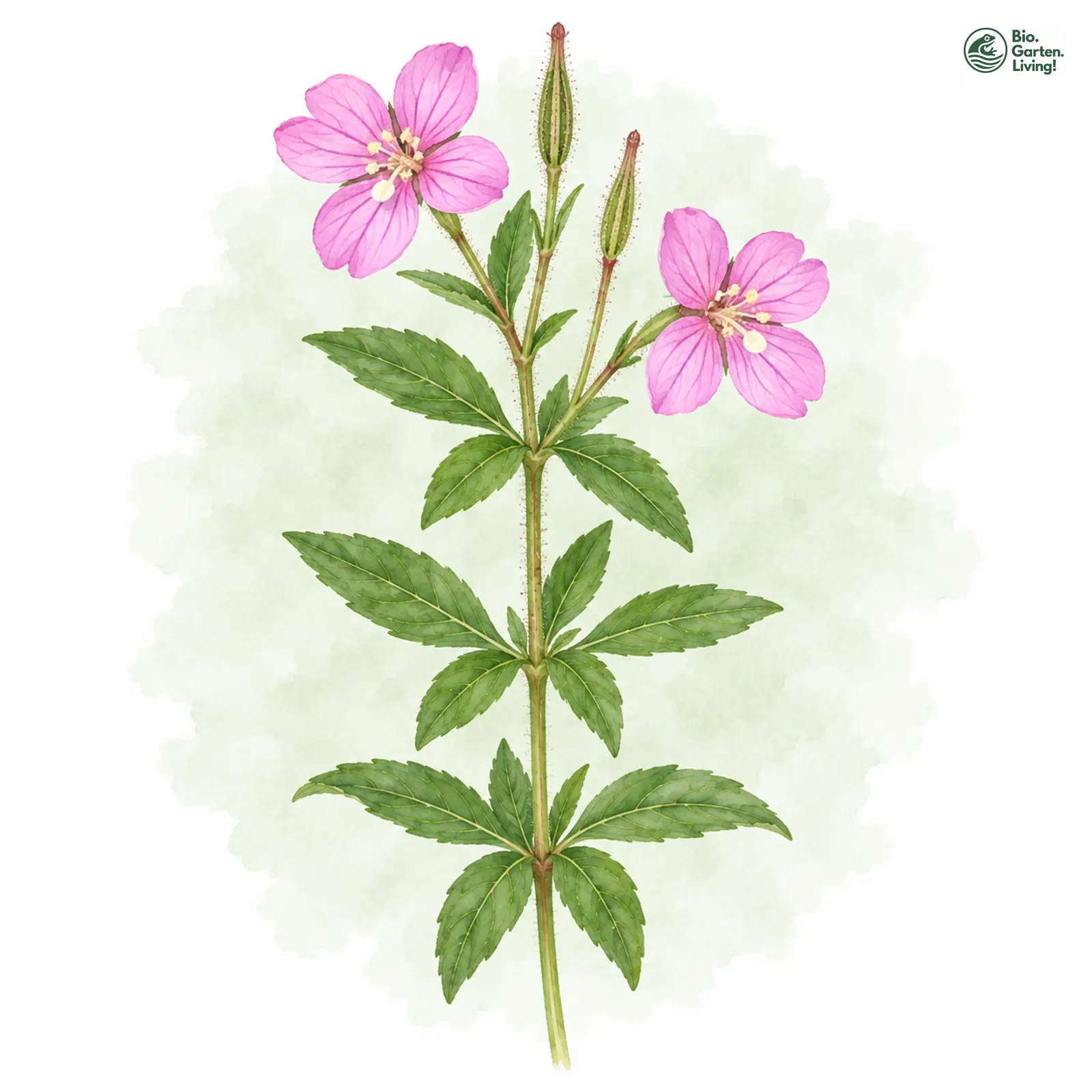 Aquarellzeichnung: Quirl-Weidenröschen (Epilobium alpestre)