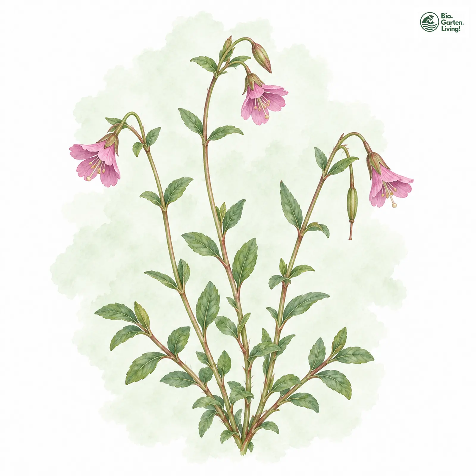 Aquarellzeichnung: Gauchheil-Weidenröschen (Epilobium anagallidifolium)