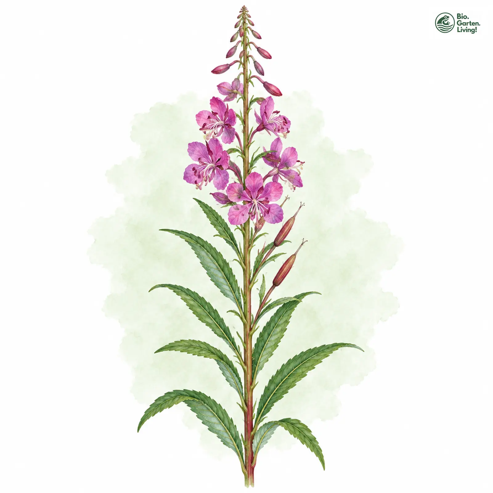 Aquarellzeichnung: Schmalblättriges Weidenröschen (Epilobium angustifolium)