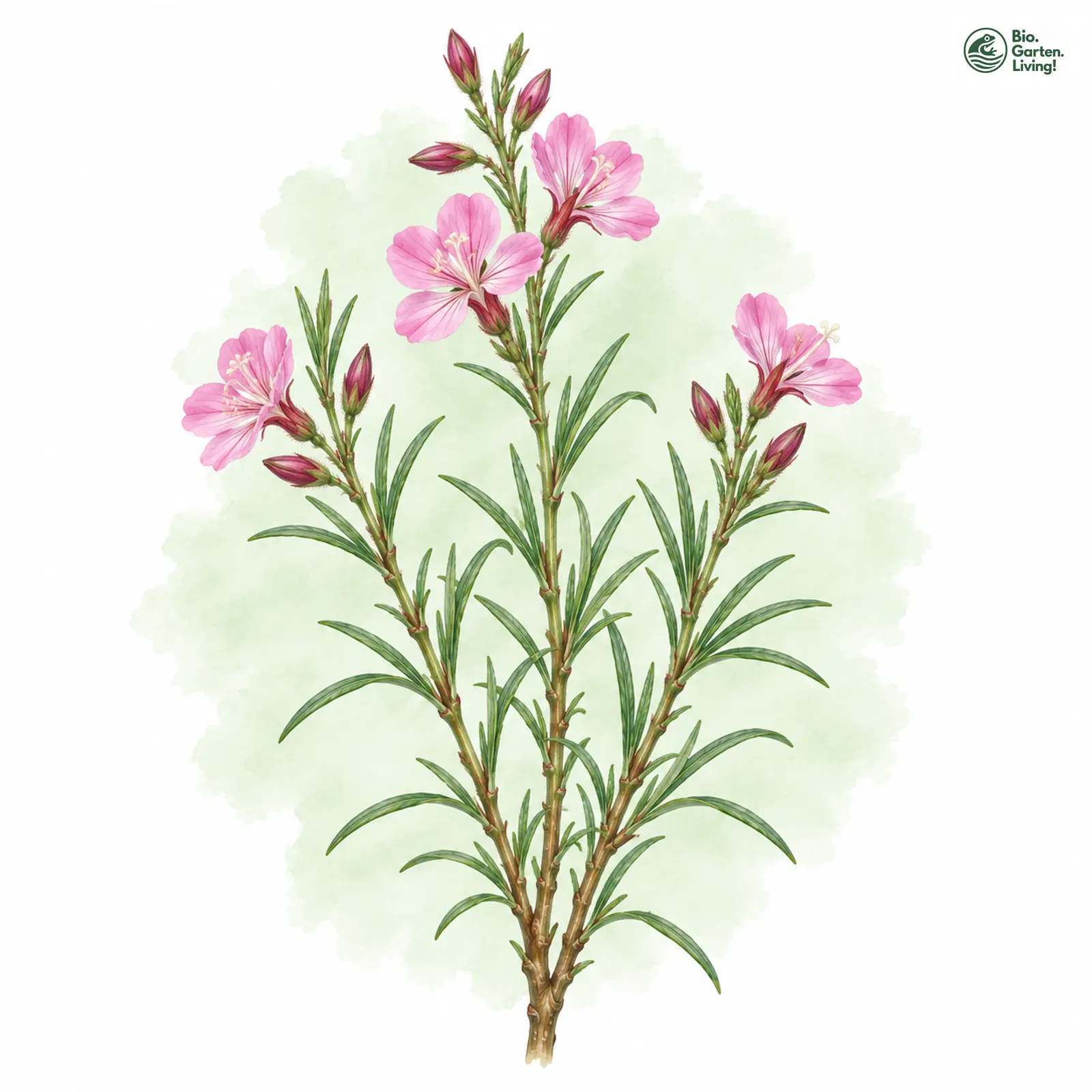 Aquarellzeichnung: Rosmarin-Weidenröschen (Epilobium dodonaei)
