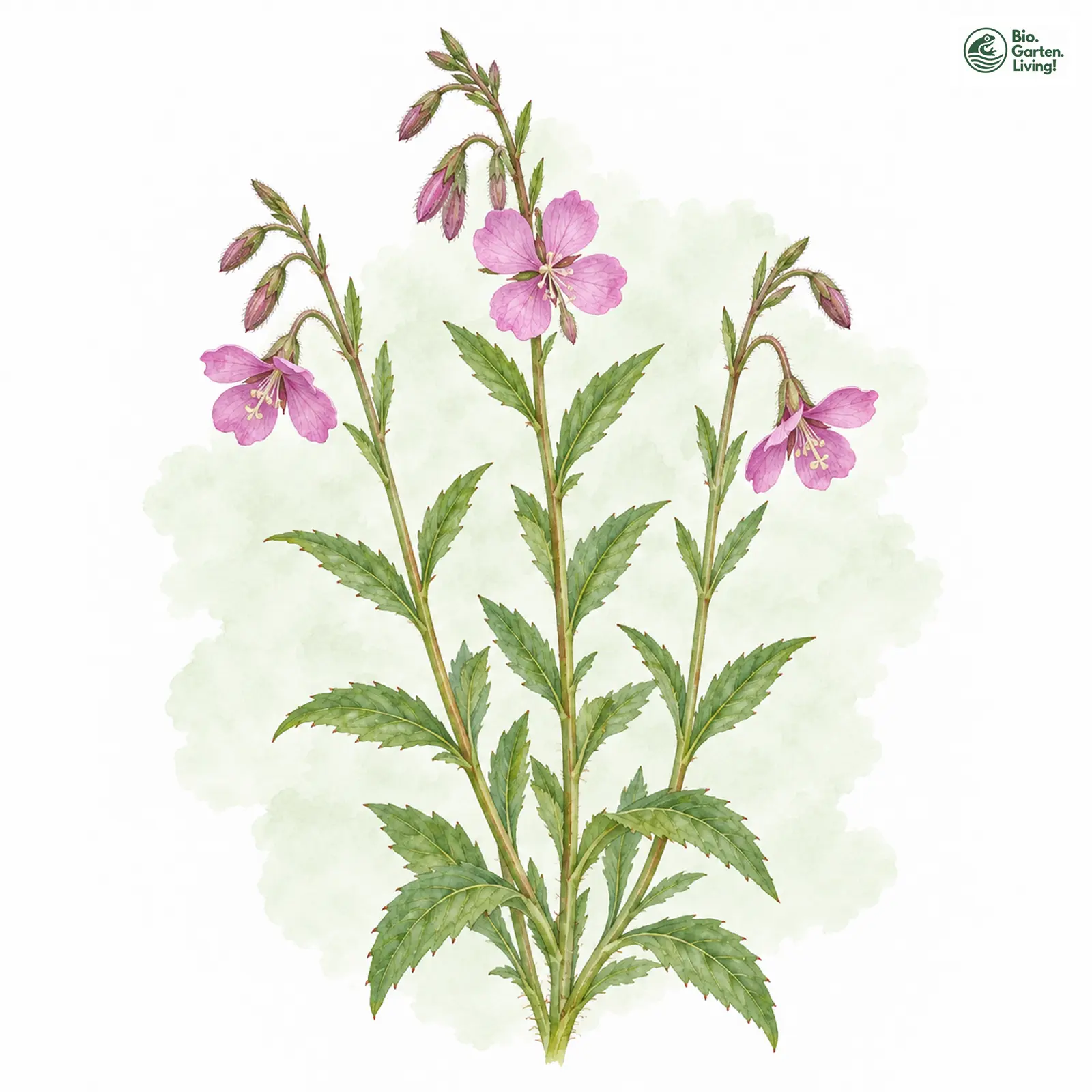 Aquarellzeichnung: Durieu-Weidenröschen (Epilobium duriaei)