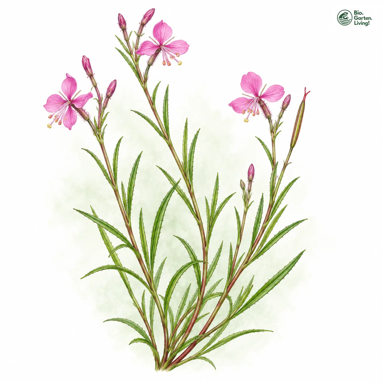 Aquarellzeichnung: Fleischer-Weidenröschen (Epilobium fleischeri)