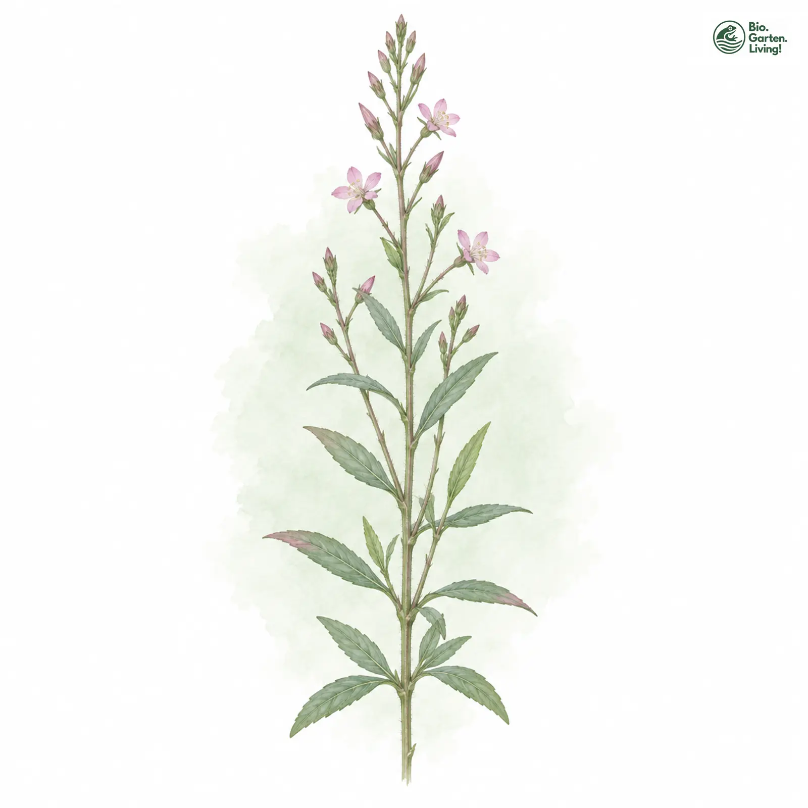 Aquarellzeichnung: Graugrünes Weidenröschen (Epilobium lamyi)
