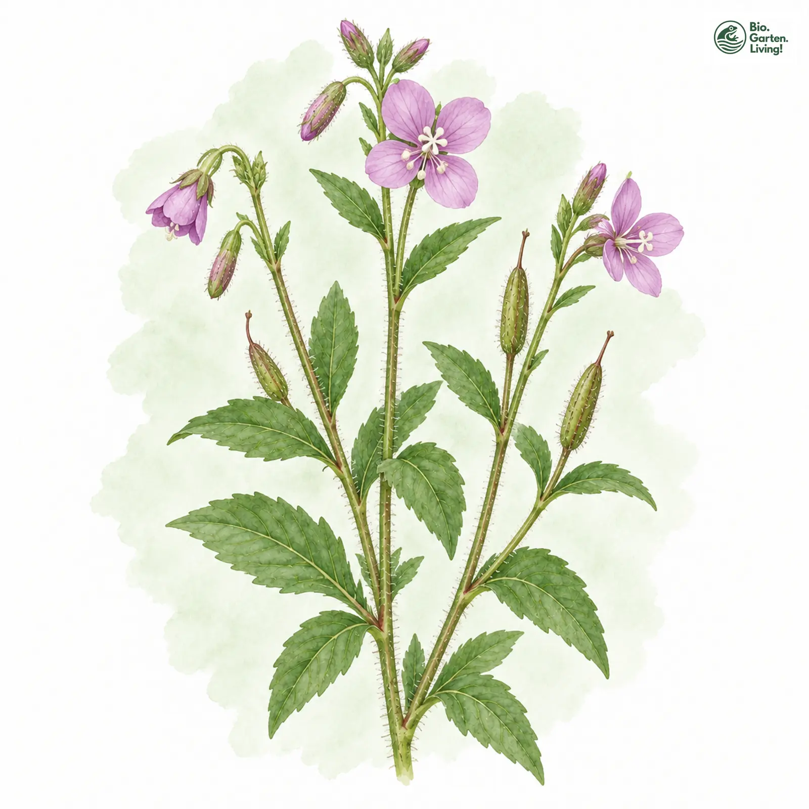 Aquarellzeichnung: Berg-Weidenröschen (Epilobium montanum)