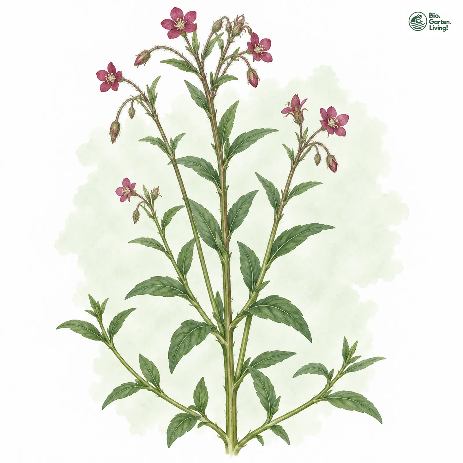 Aquarellzeichnung: Dunkelgrünes Weidenröschen (Epilobium obscurum)