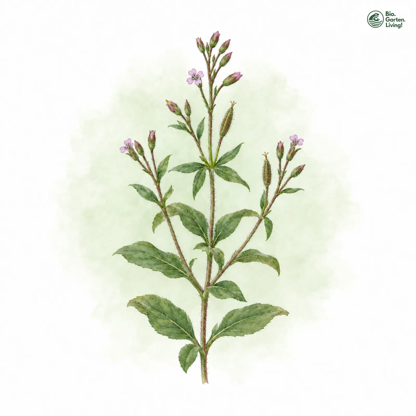 Aquarellzeichnung: Kleinblütiges Weidenröschen (Epilobium parviflorum)