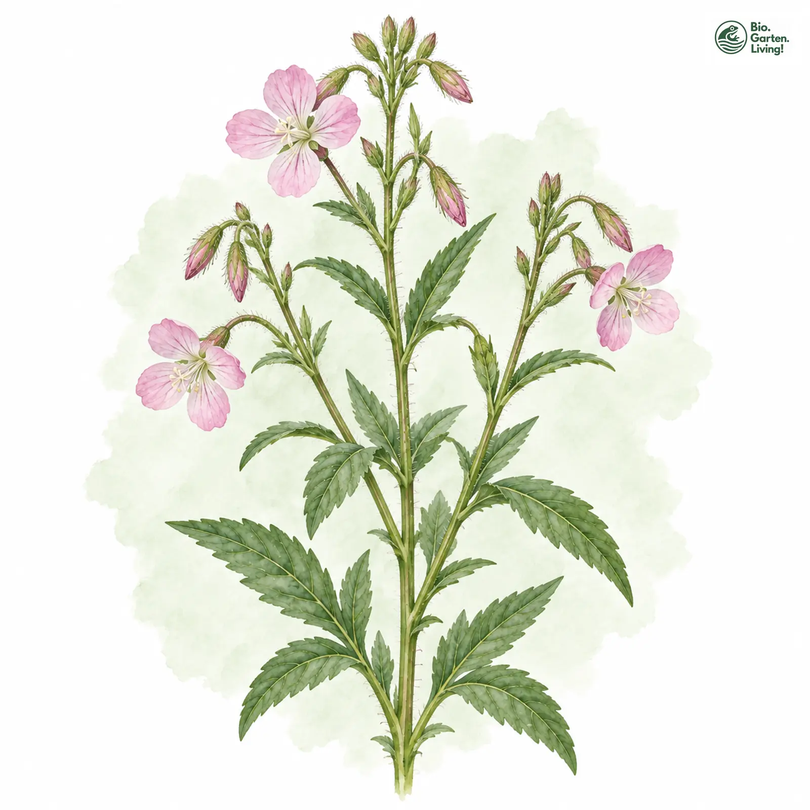 Aquarellzeichnung: Rosenrotes Weidenröschen (Epilobium roseum)